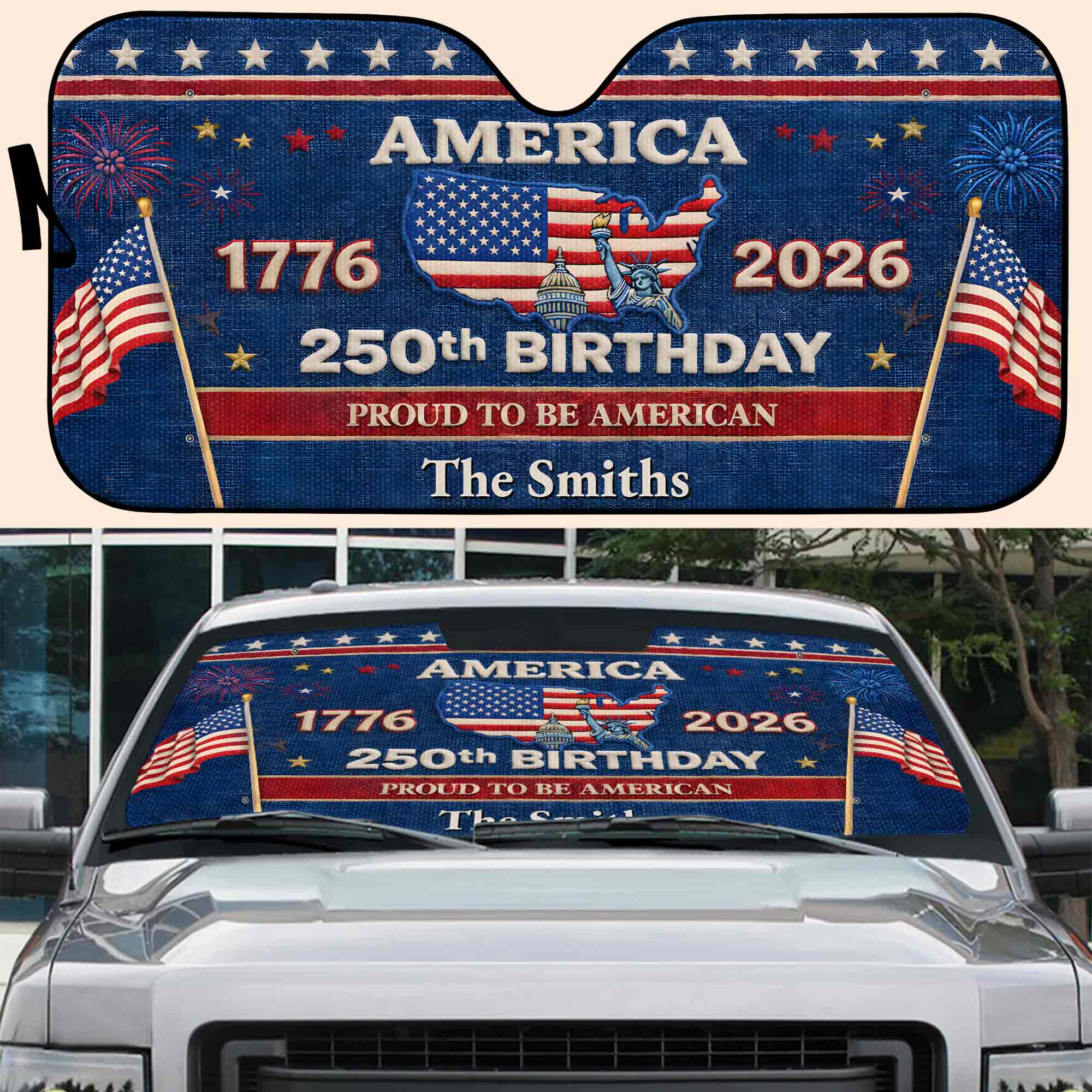 Personalized Auto Sunshade USA Map Stars Custom Car Gift Auto Sun Shades GradoCreations
