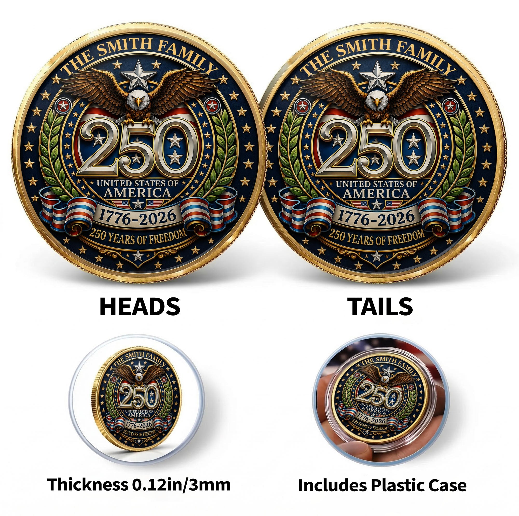 Custom Commemorative Coin 250 Years Freedom Gift for Dad Commemorative Coin GradoCreations
