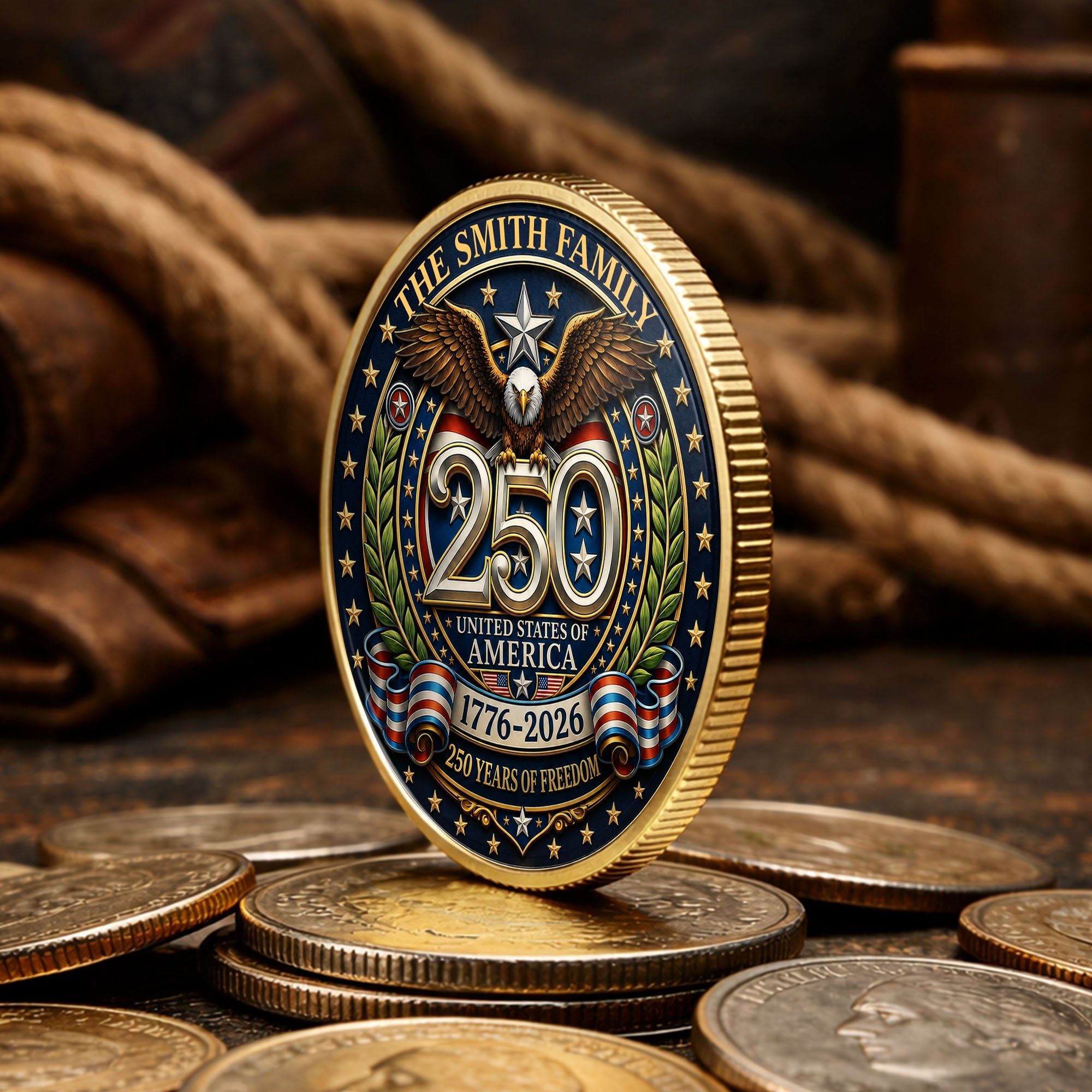 Custom Commemorative Coin 250 Years Freedom Gift for Dad Commemorative Coin GradoCreations
