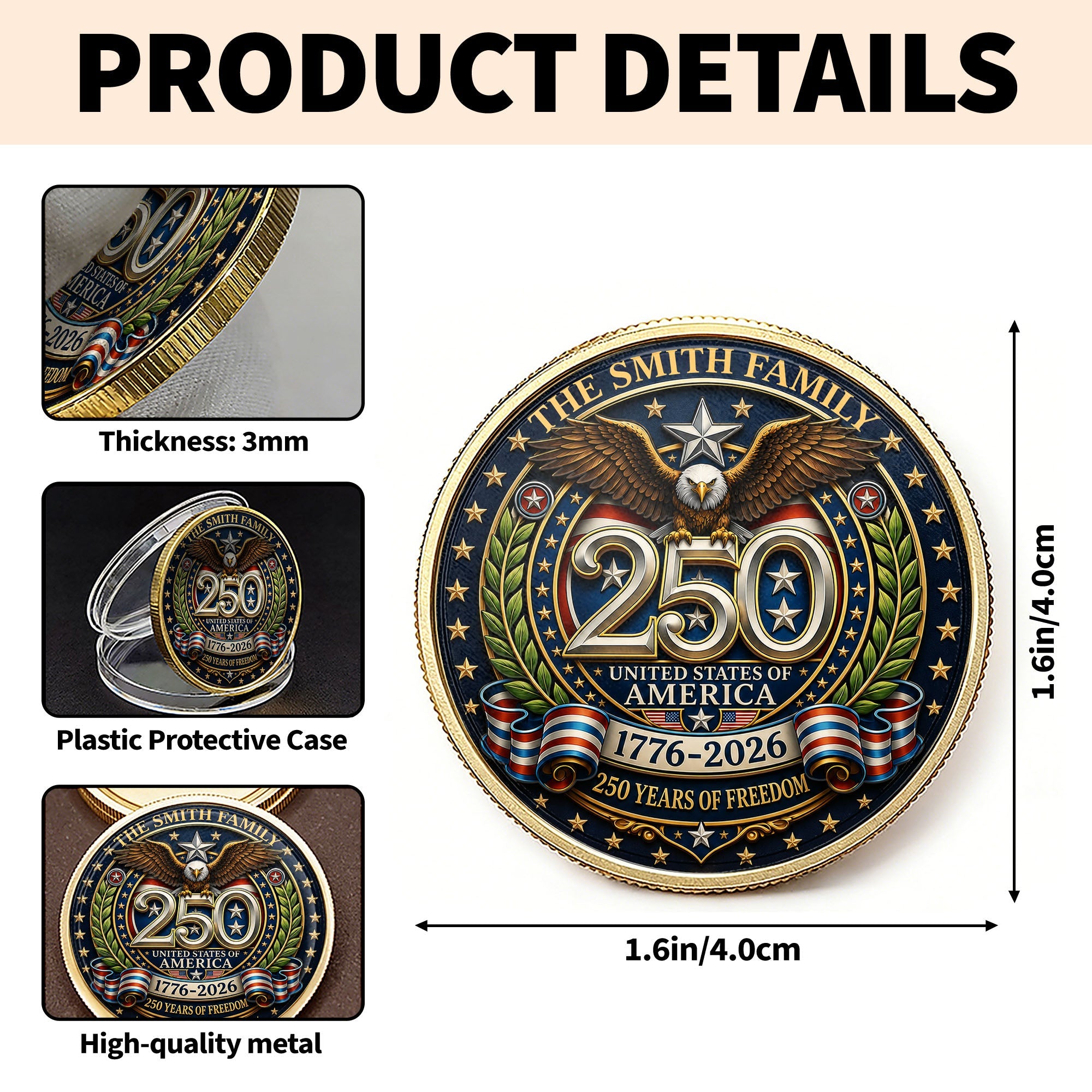 Custom Commemorative Coin 250 Years Freedom Gift for Dad Commemorative Coin GradoCreations