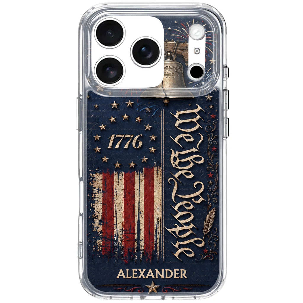 Personalized Clear Phone Case with Liberty Bell American Flag for Dad Clear Phone Case GradoCreations