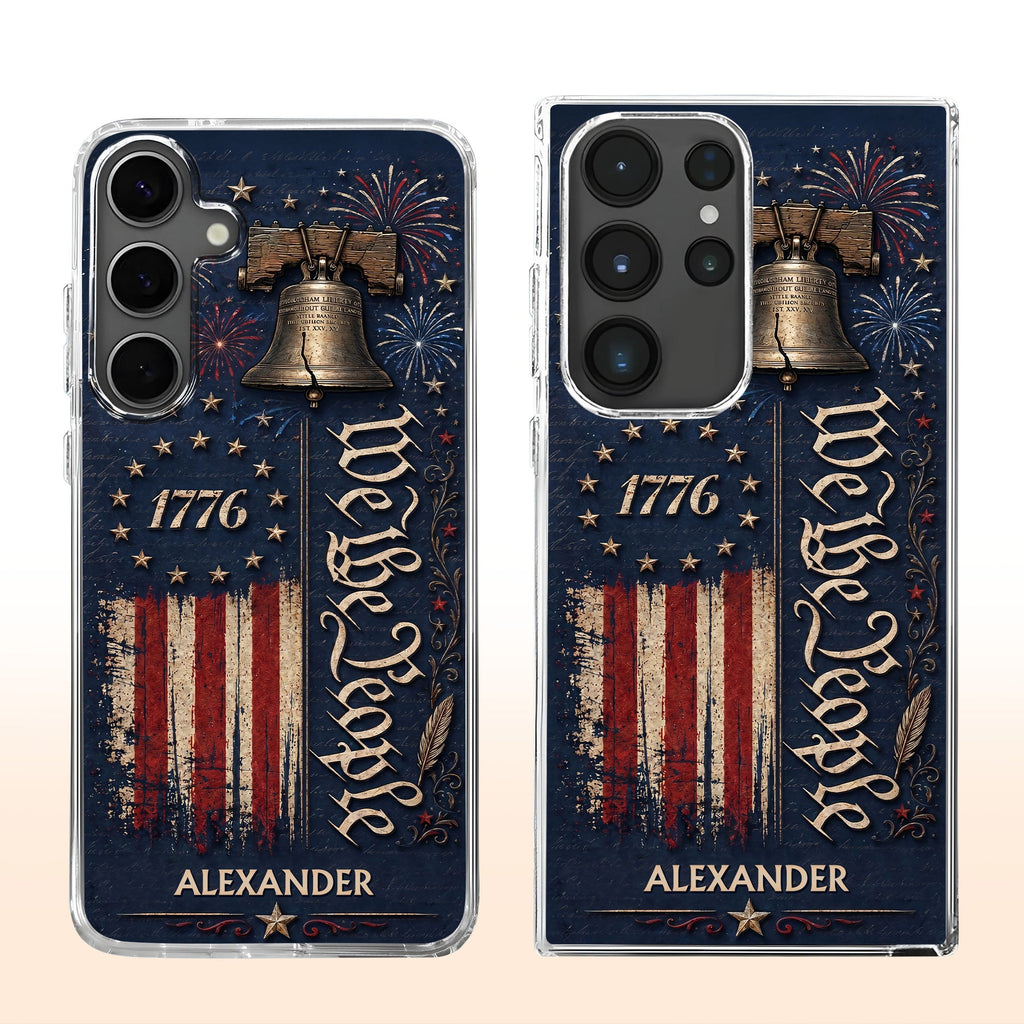 Personalized Clear Phone Case with Liberty Bell American Flag for Dad Clear Phone Case GradoCreations
