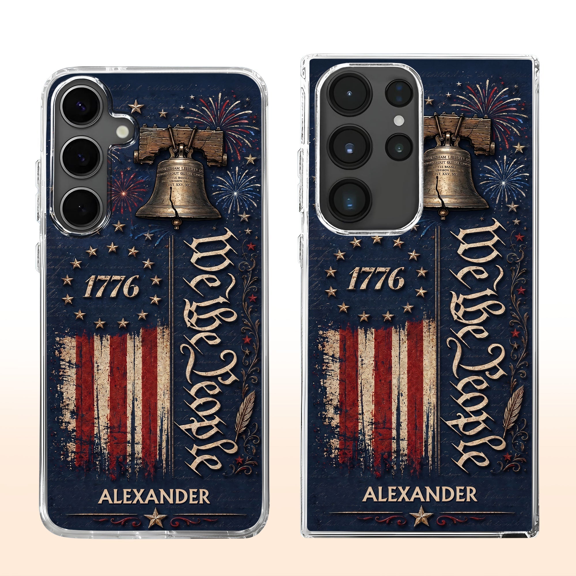 Personalized Clear Phone Case with Liberty Bell American Flag for Dad Clear Phone Case GradoCreations