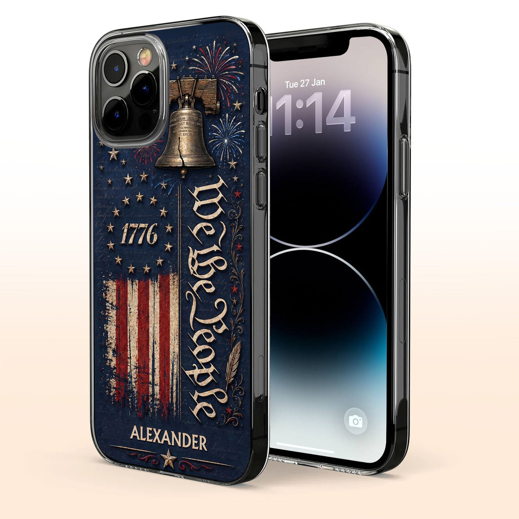 Personalized Clear Phone Case with Liberty Bell American Flag for Dad Clear Phone Case GradoCreations