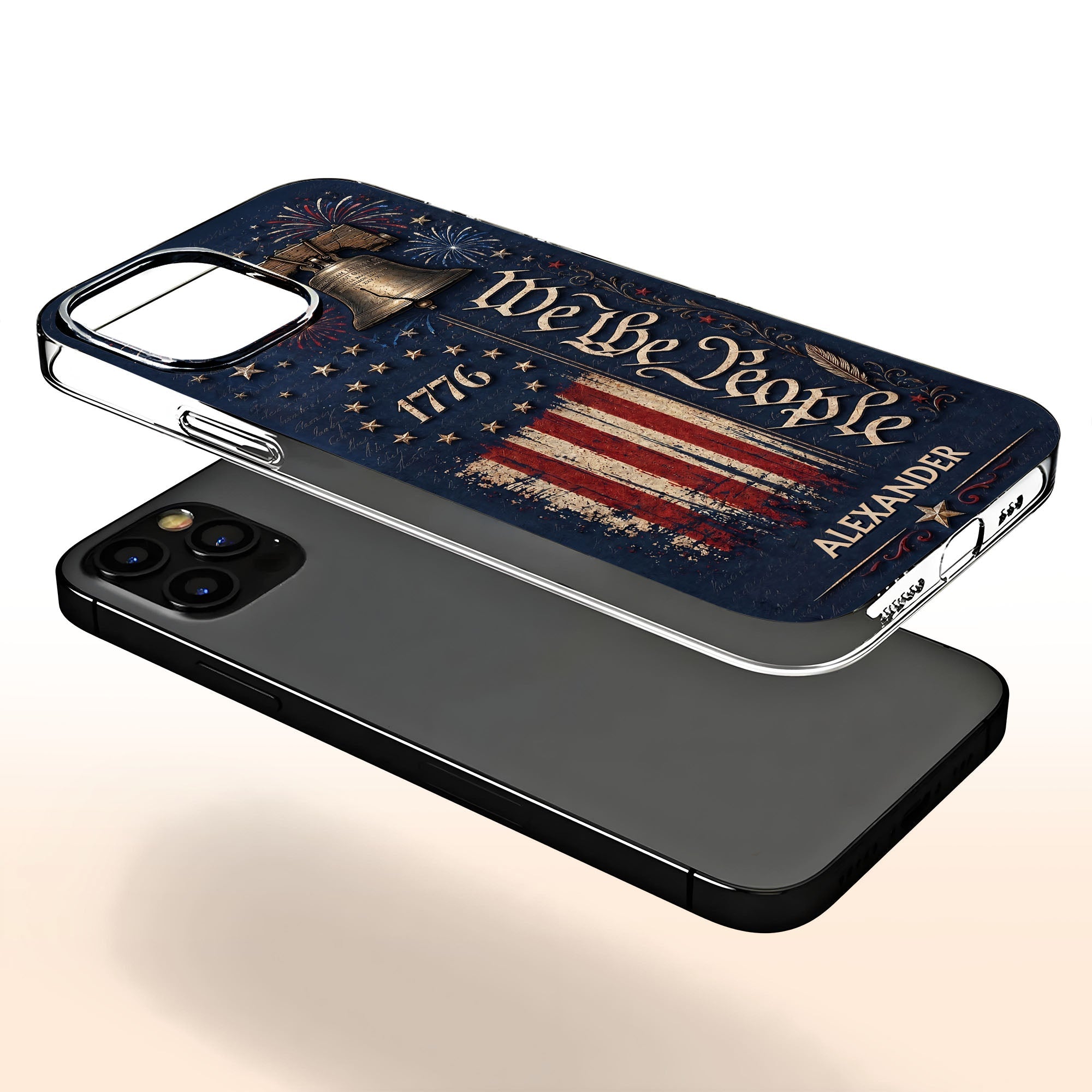 Personalized Clear Phone Case with Liberty Bell American Flag for Dad Clear Phone Case GradoCreations