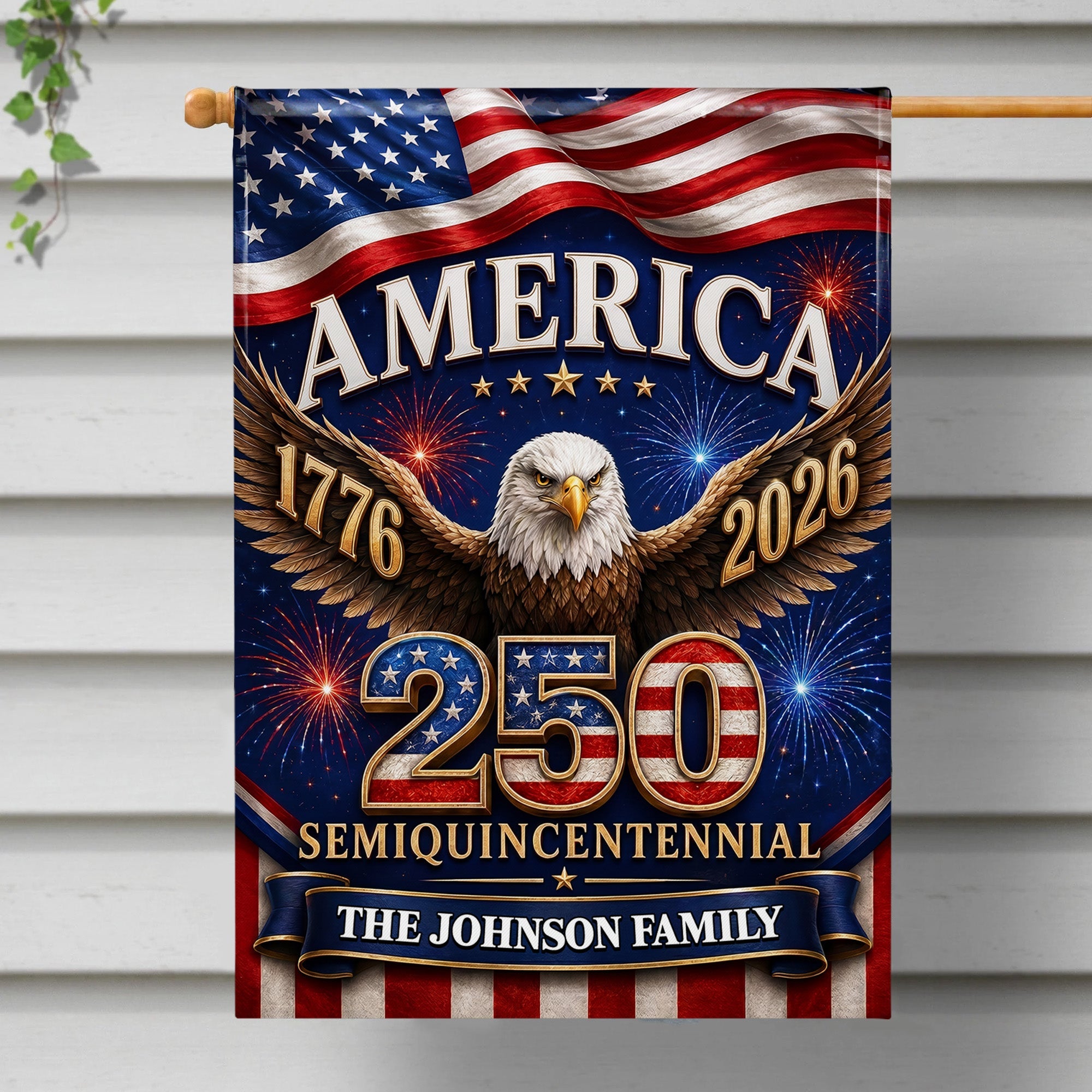 Personalized American Flag Fireworks Garden Flag for 4th of July Garden Flag GradoCreations