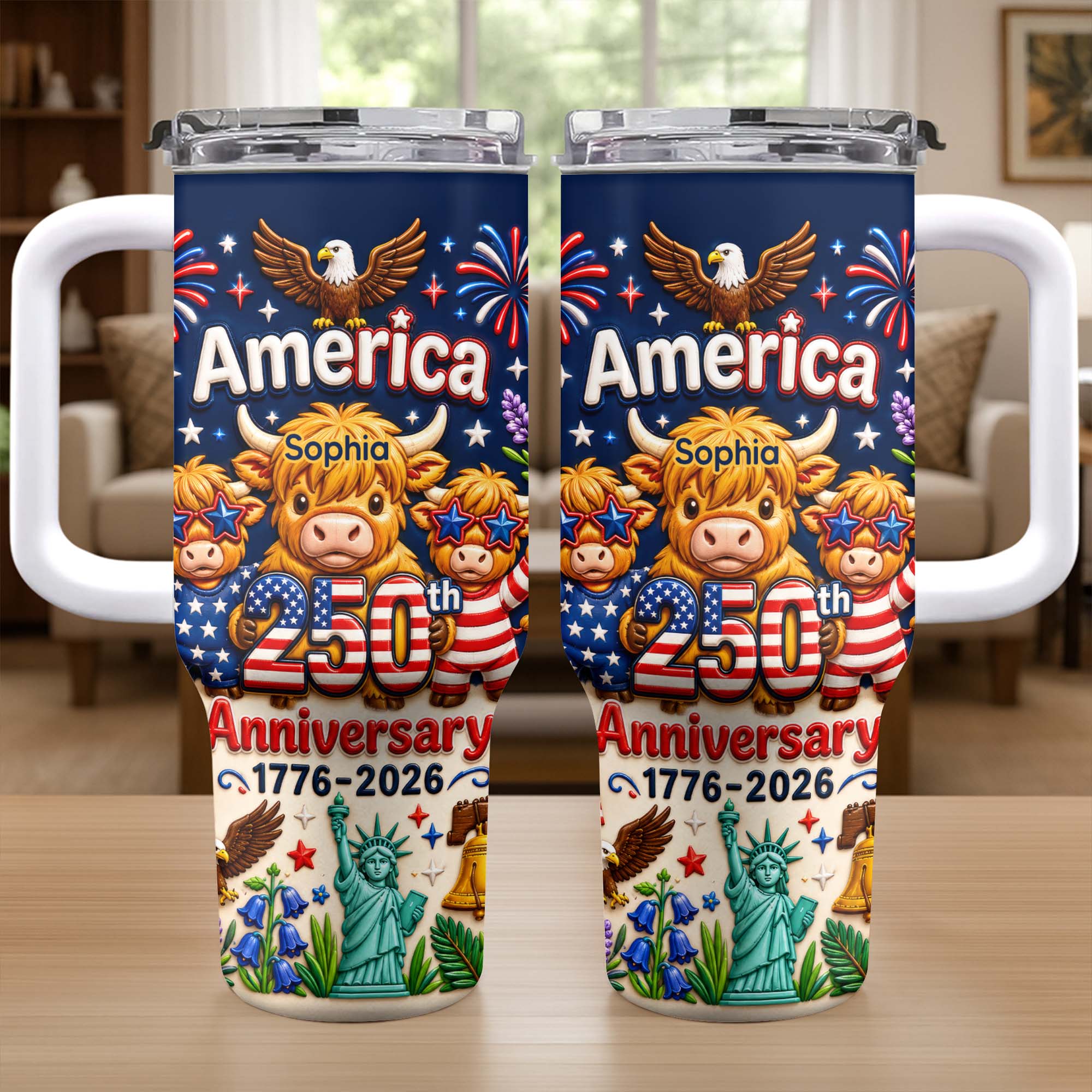 Personalized 40oz Tumbler Custom Name Patriotic Gift for Independence Day 40oz Tumbler GradoCreations