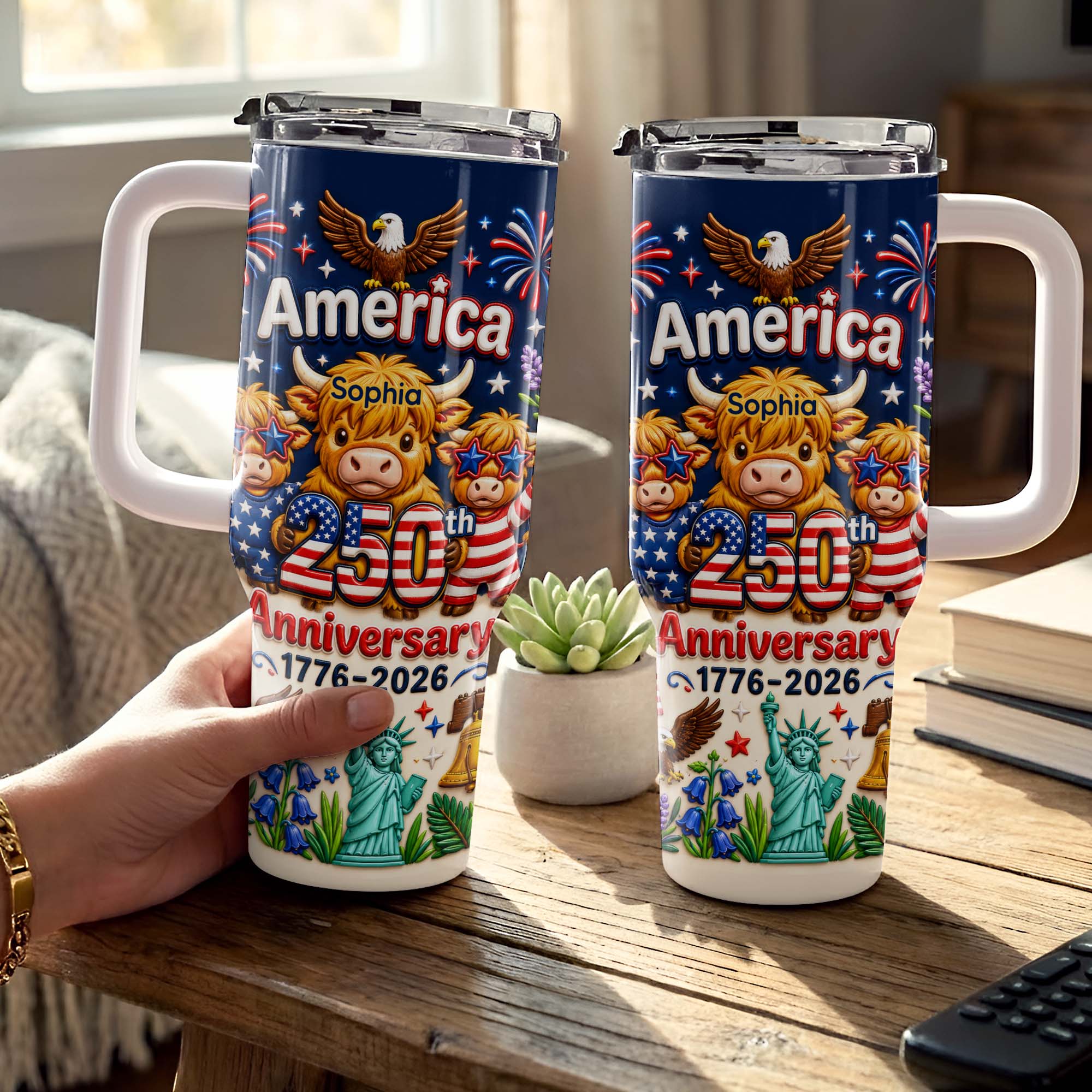 Personalized 40oz Tumbler Custom Name Patriotic Gift for Independence Day 40oz Tumbler GradoCreations