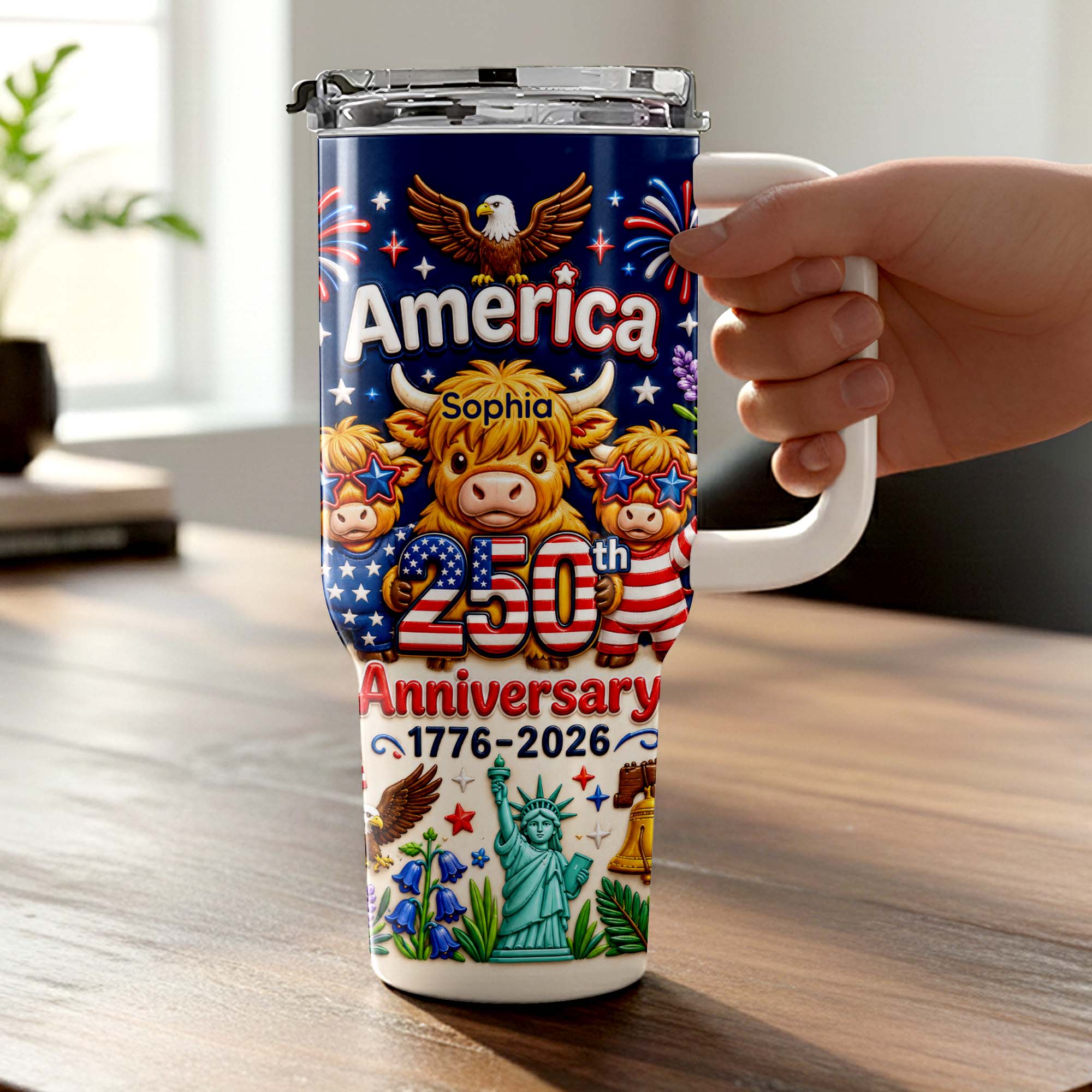 Personalized 40oz Tumbler Custom Name Patriotic Gift for Independence Day 40oz Tumbler GradoCreations