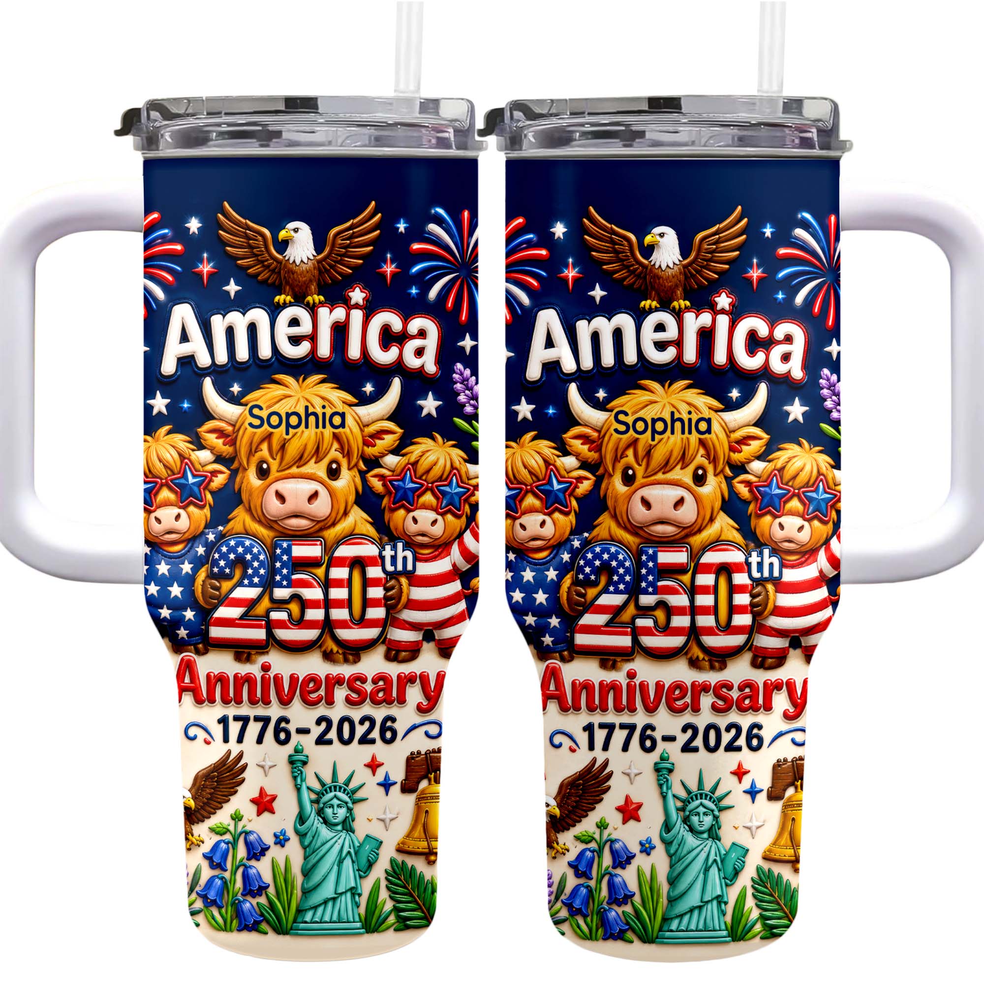 Personalized 40oz Tumbler Custom Name Patriotic Gift for Independence Day 40oz Tumbler GradoCreations