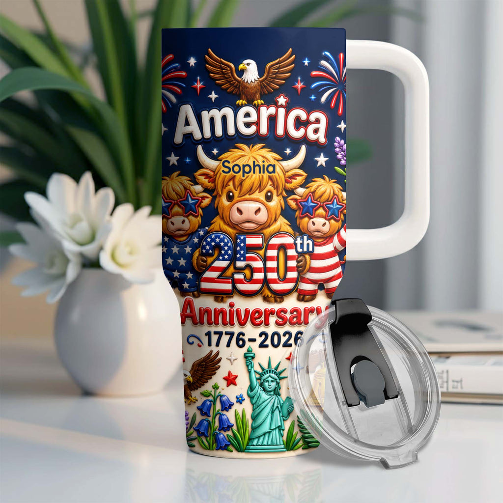 Personalized 40oz Tumbler Custom Name Patriotic Gift for Independence Day 40oz Tumbler GradoCreations