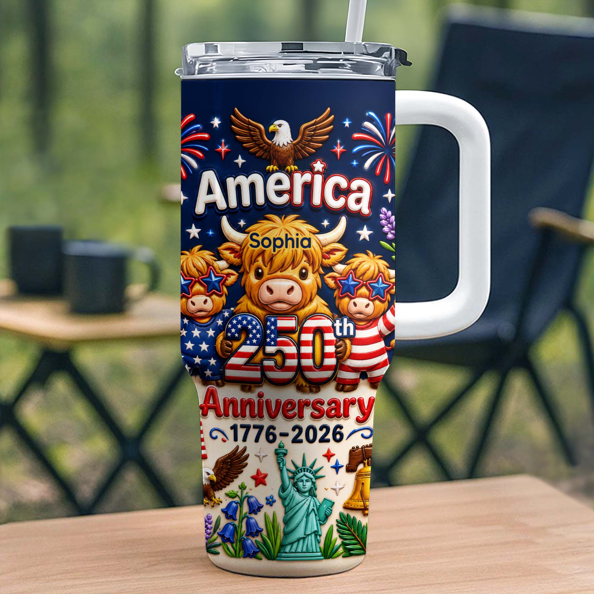 Personalized 40oz Tumbler Custom Name Patriotic Gift for Independence Day 40oz Tumbler GradoCreations