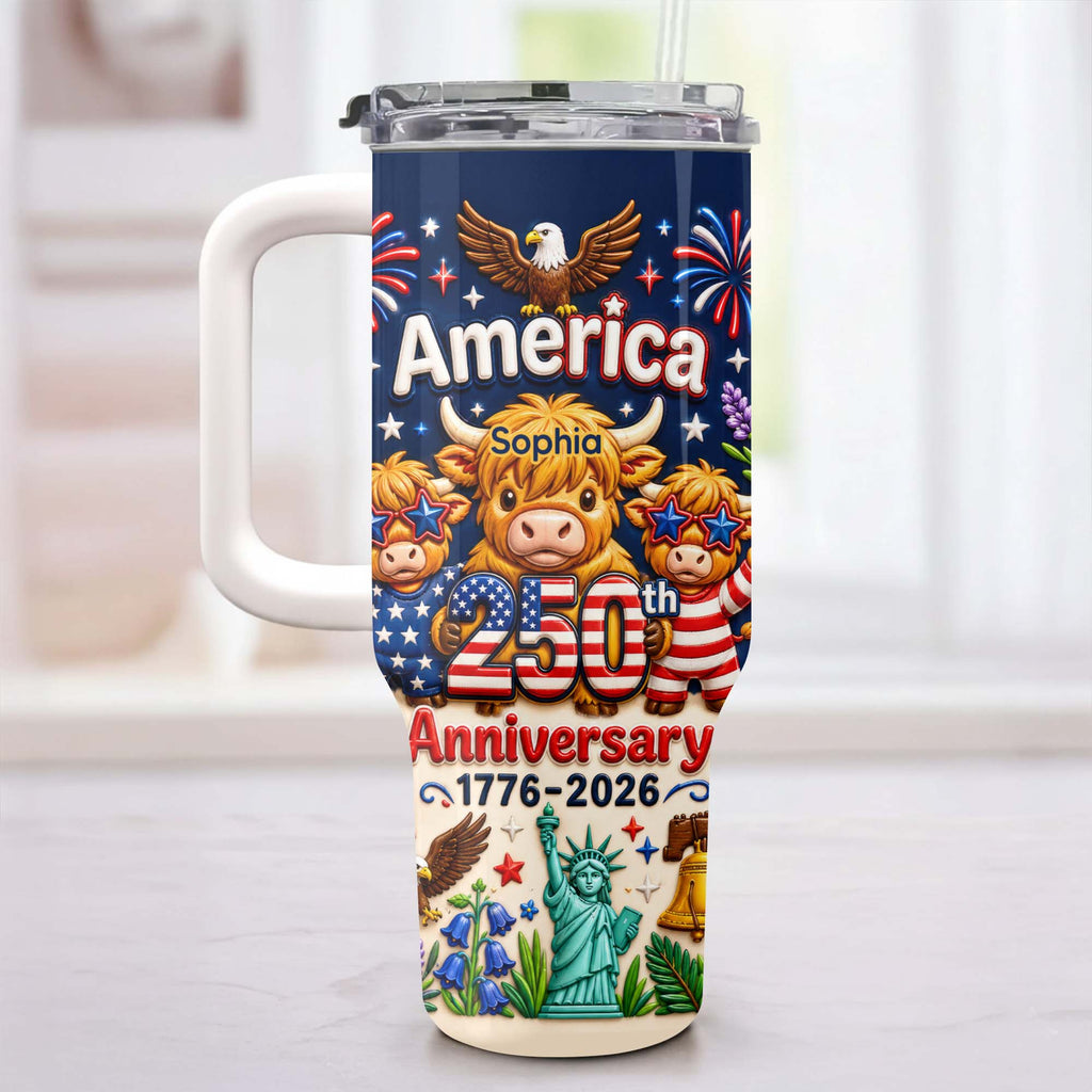 Personalized 40oz Tumbler Custom Name Patriotic Gift for Independence Day 40oz Tumbler GradoCreations