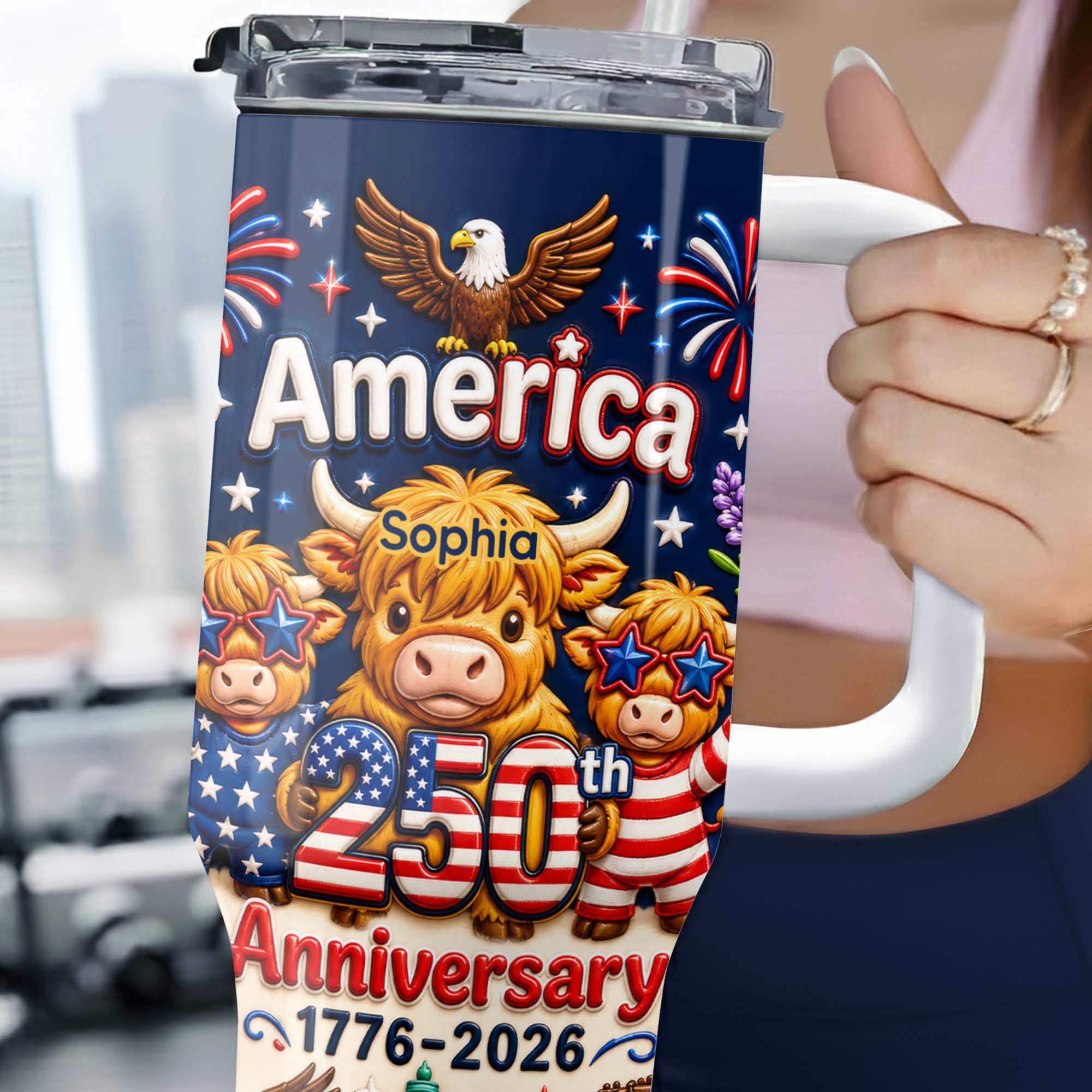 Personalized 40oz Tumbler Custom Name Patriotic Gift for Independence Day 40oz Tumbler GradoCreations