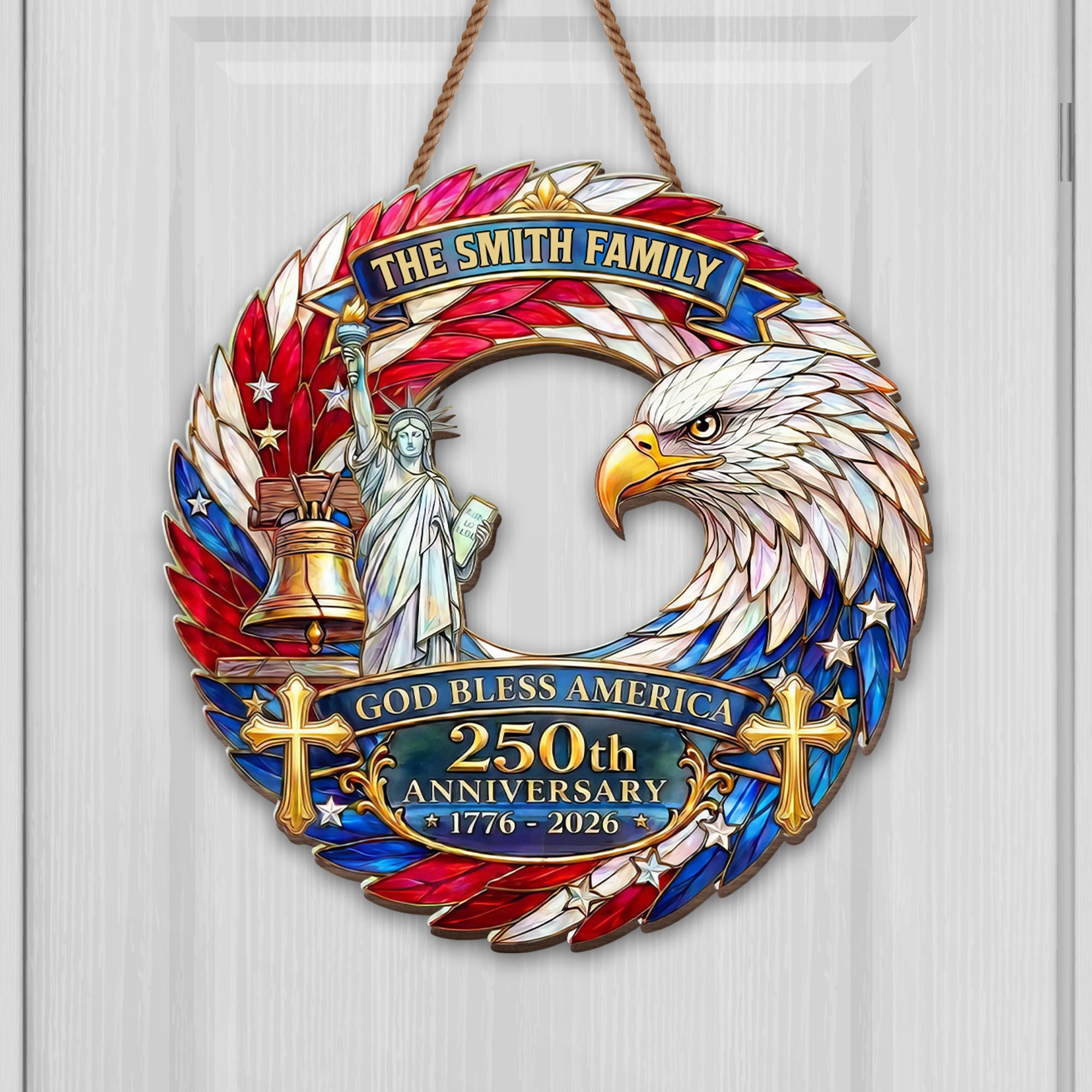 Personalized Wood Sign Custom Family Name God Bless America Gift
