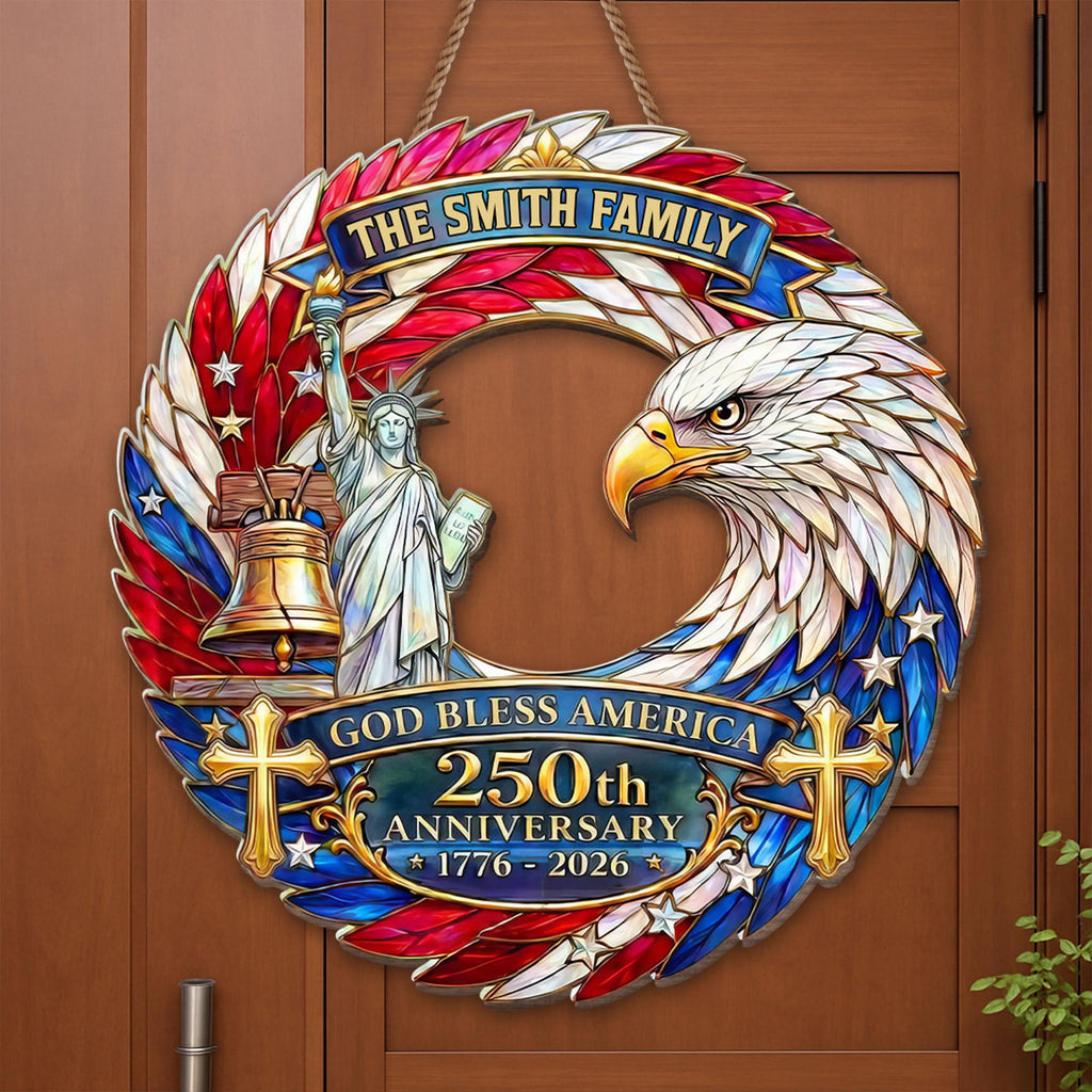 Personalized Wood Sign Custom Family Name God Bless America Gift Wood Sign GradoCreations