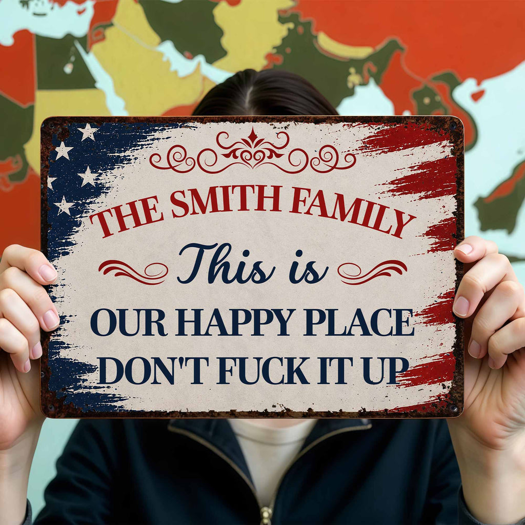 Personalized Metal Wall Sign Family Name American Flag Gift Metal Sign GradoCreations