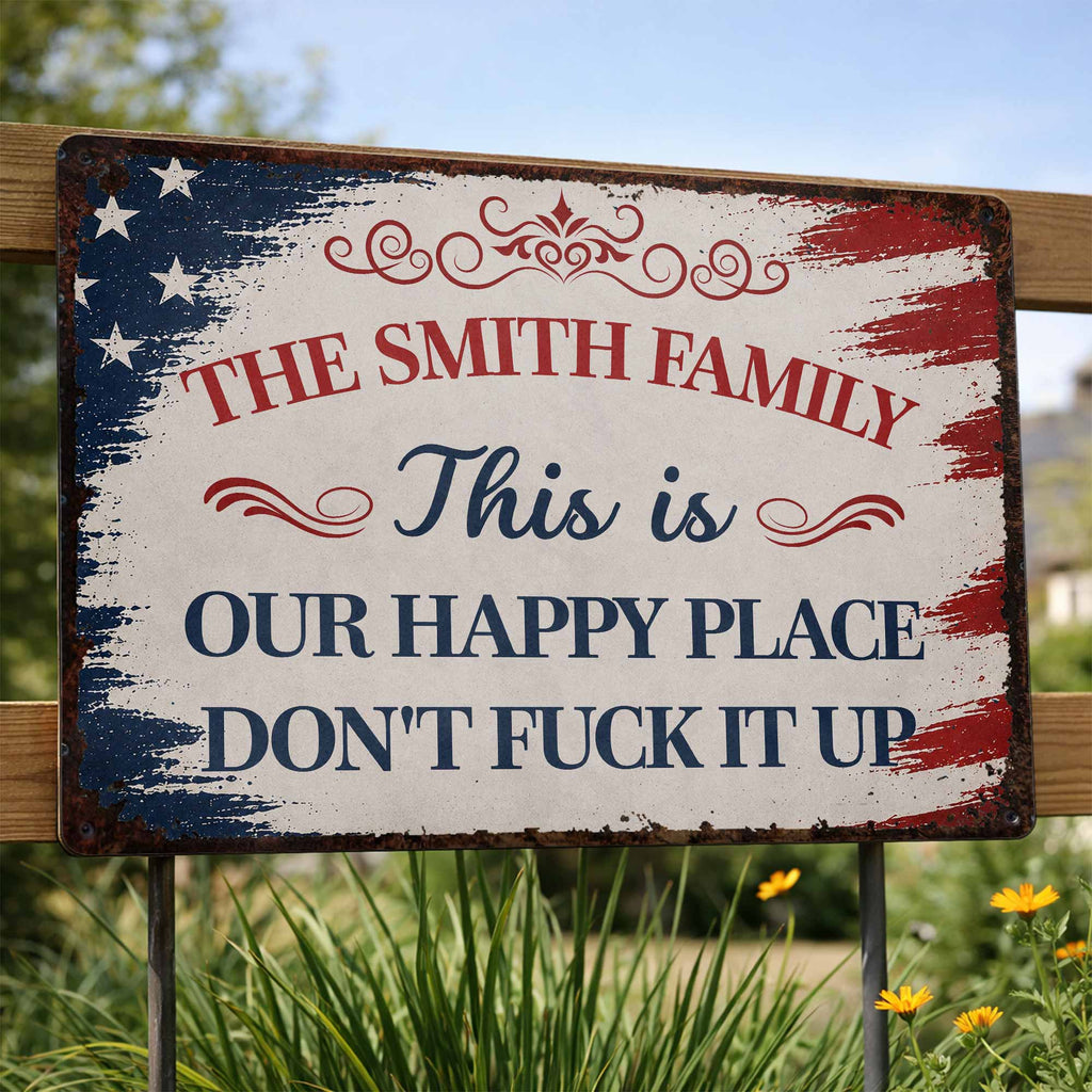 Personalized Metal Wall Sign Family Name American Flag Gift Metal Sign GradoCreations