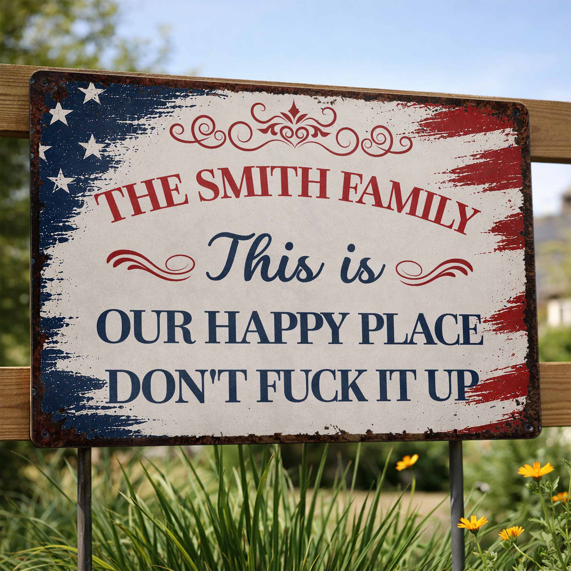 Personalized Metal Wall Sign Family Name American Flag Gift Metal Sign GradoCreations