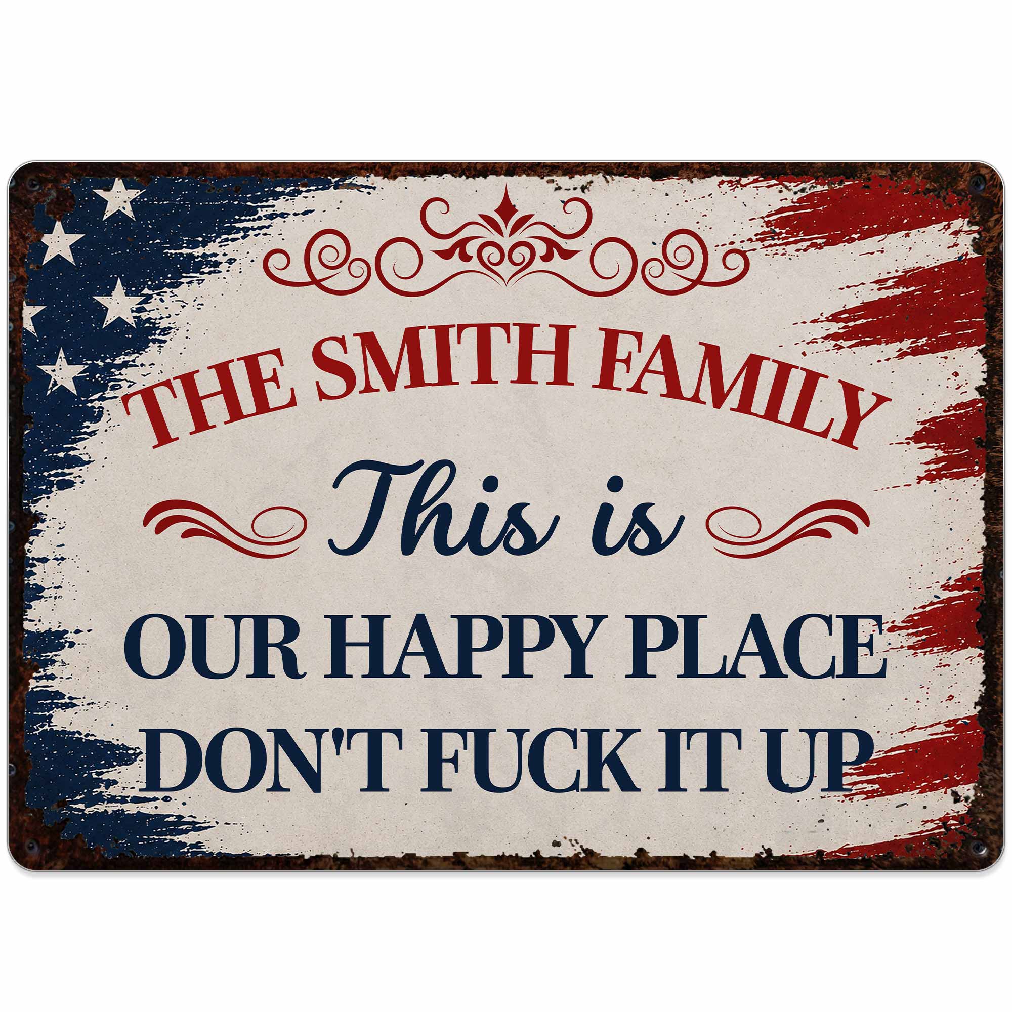 Personalized Metal Wall Sign Family Name American Flag Gift Metal Sign GradoCreations
