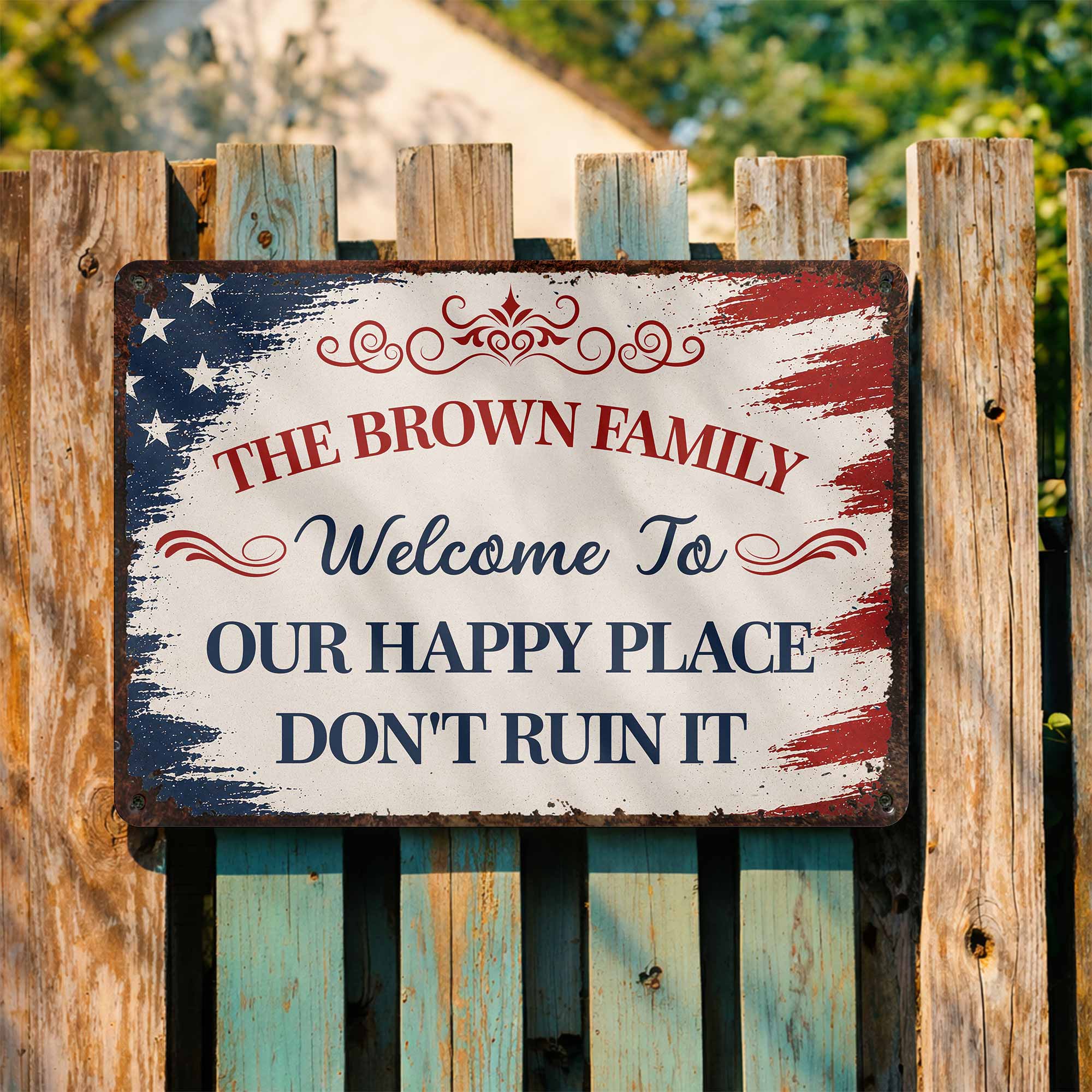 Personalized American Flag Metal Sign Custom Family Name Gift Metal Sign GradoCreations