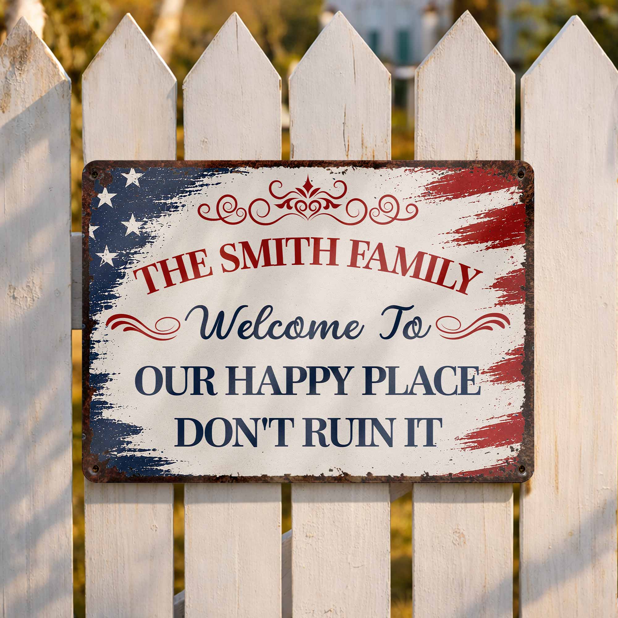 Personalized American Flag Metal Sign Custom Family Name Gift Metal Sign GradoCreations