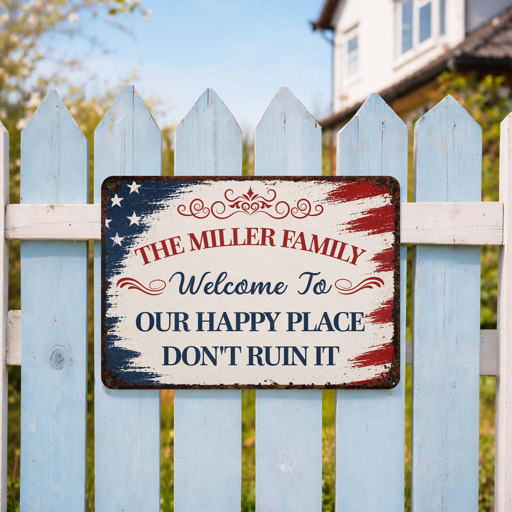 Personalized American Flag Metal Sign Custom Family Name Gift Metal Sign GradoCreations