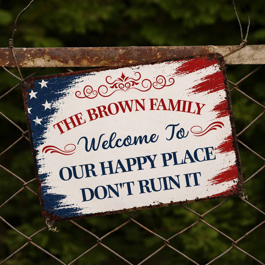 Personalized American Flag Metal Sign Custom Family Name Gift Metal Sign GradoCreations