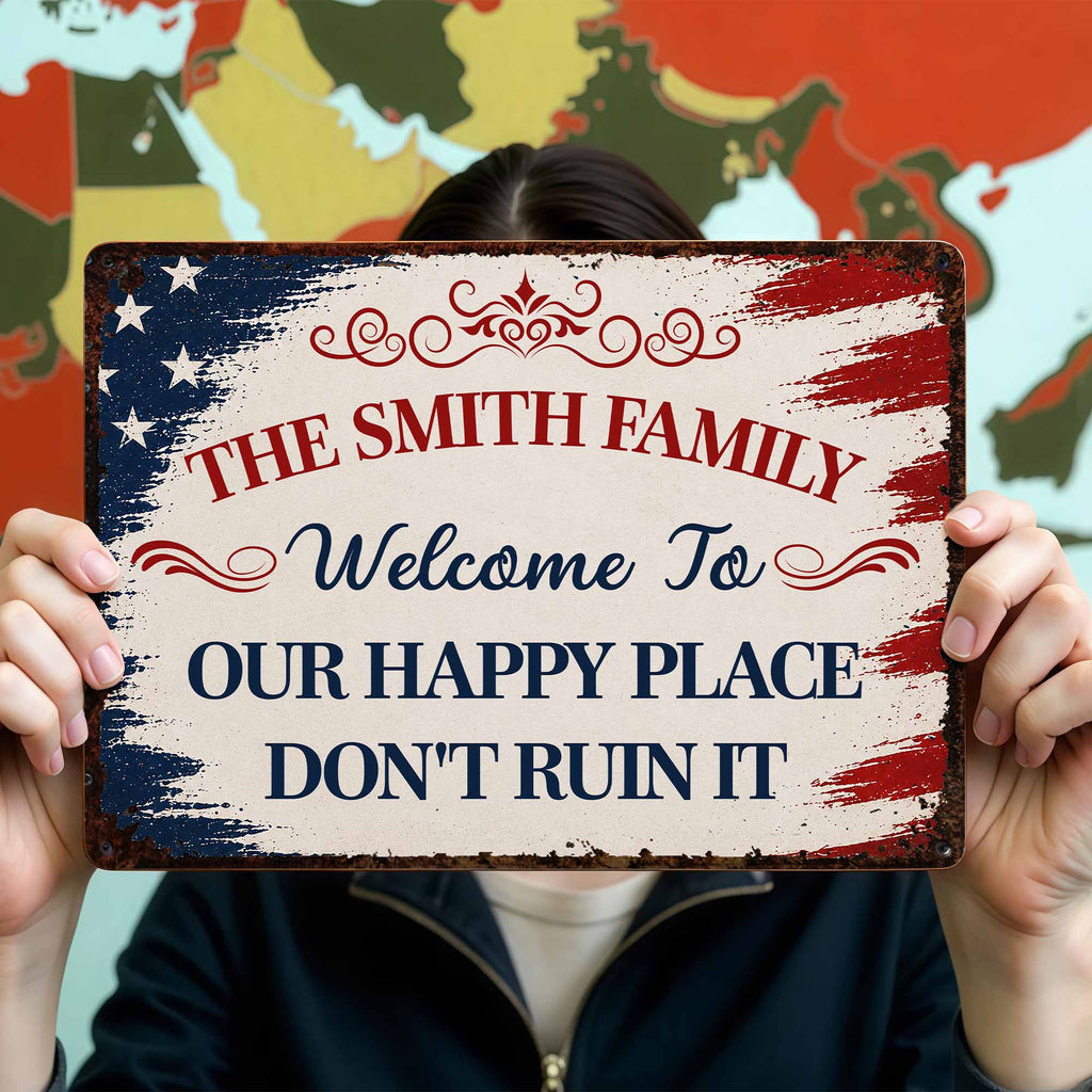 Personalized American Flag Metal Sign Custom Family Name Gift Metal Sign GradoCreations