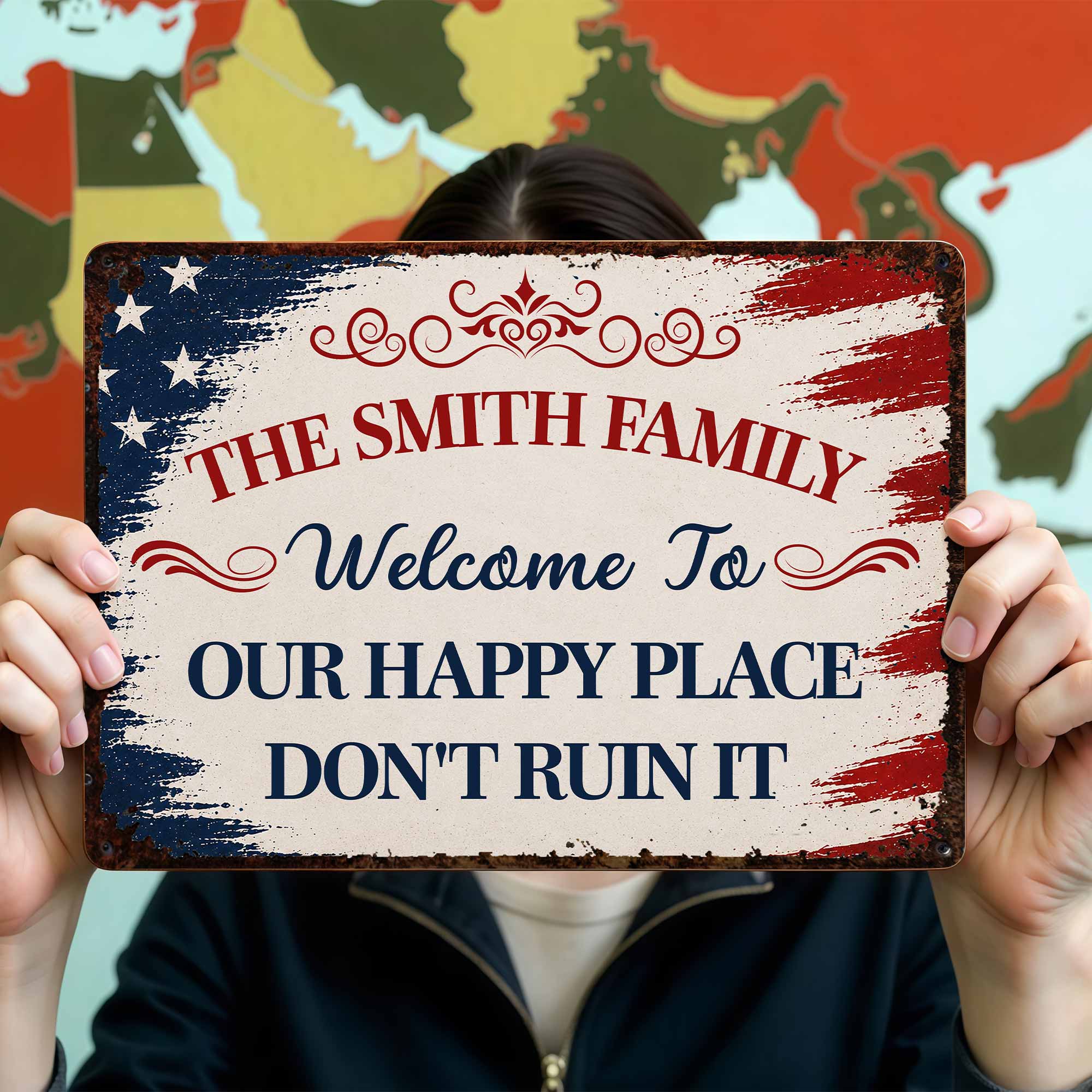 Personalized American Flag Metal Sign Custom Family Name Gift Metal Sign GradoCreations