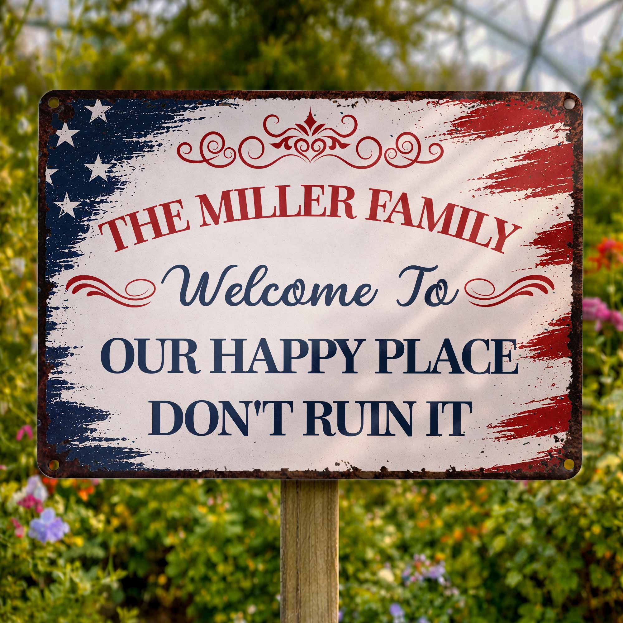 Personalized American Flag Metal Sign Custom Family Name Gift Metal Sign GradoCreations