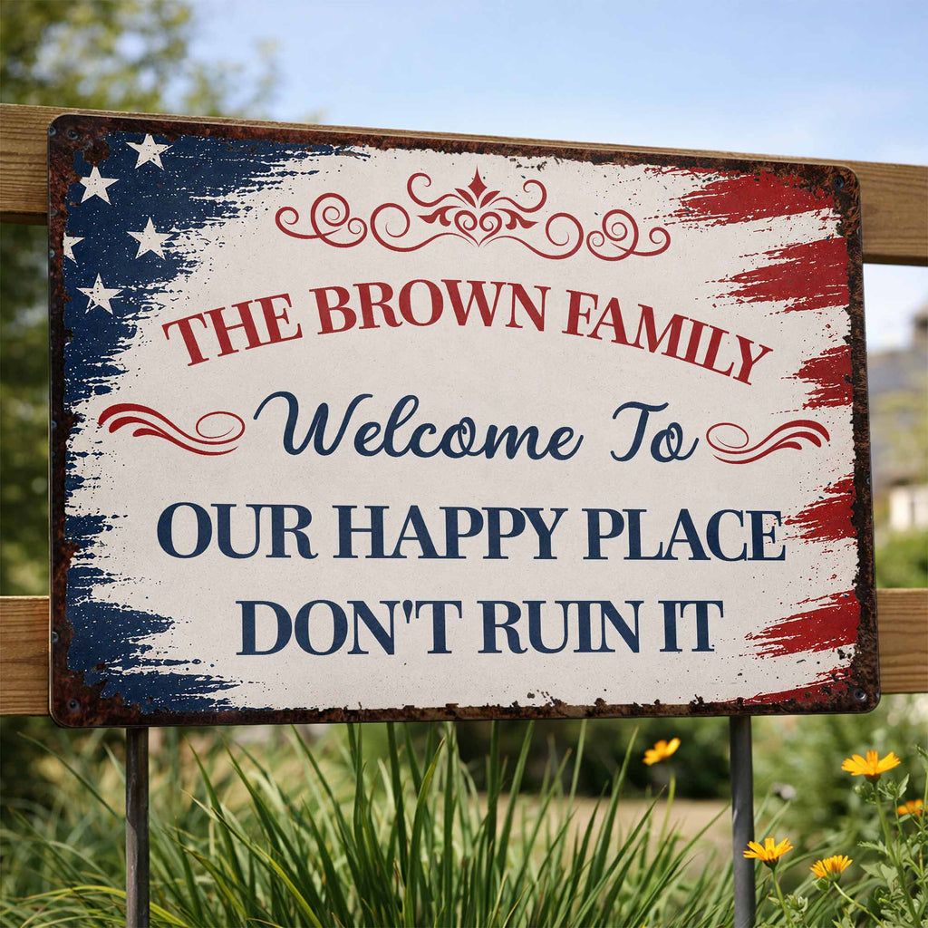 Personalized American Flag Metal Sign Custom Family Name Gift Metal Sign GradoCreations