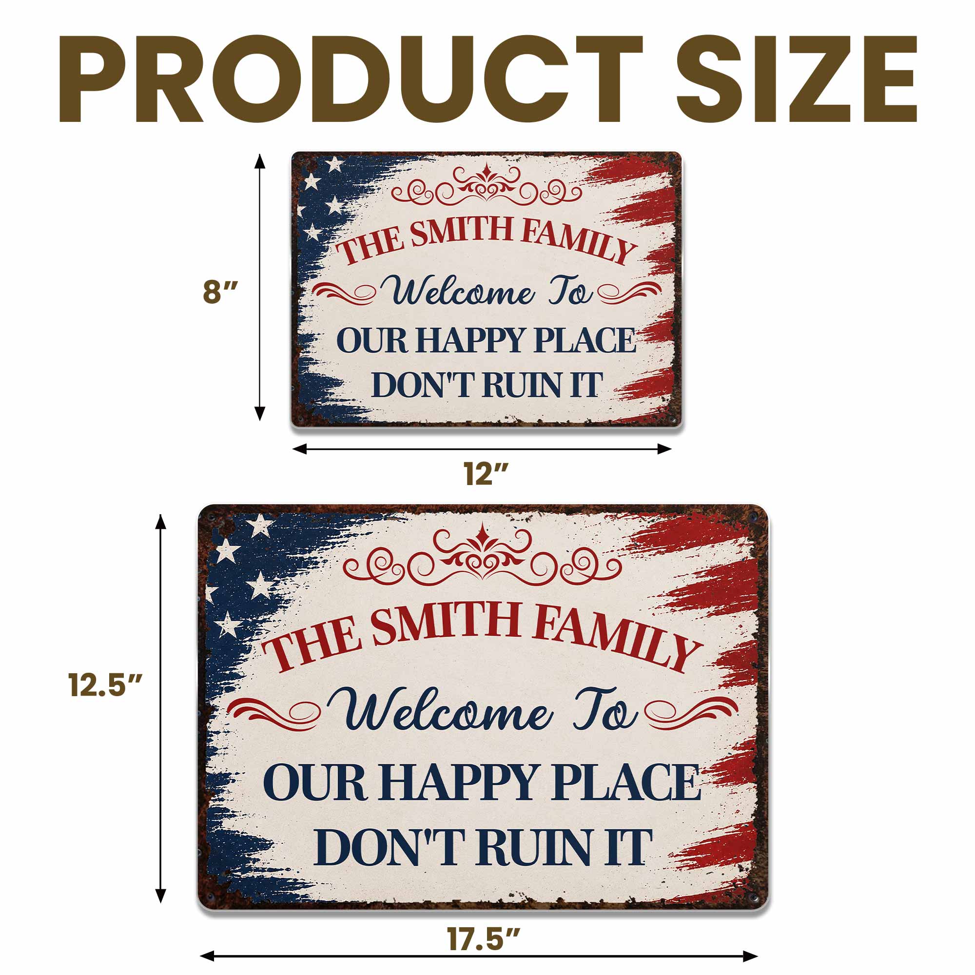 Personalized American Flag Metal Sign Custom Family Name Gift Metal Sign GradoCreations