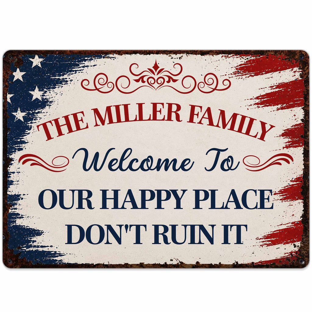 Personalized American Flag Metal Sign Custom Family Name Gift Metal Sign GradoCreations