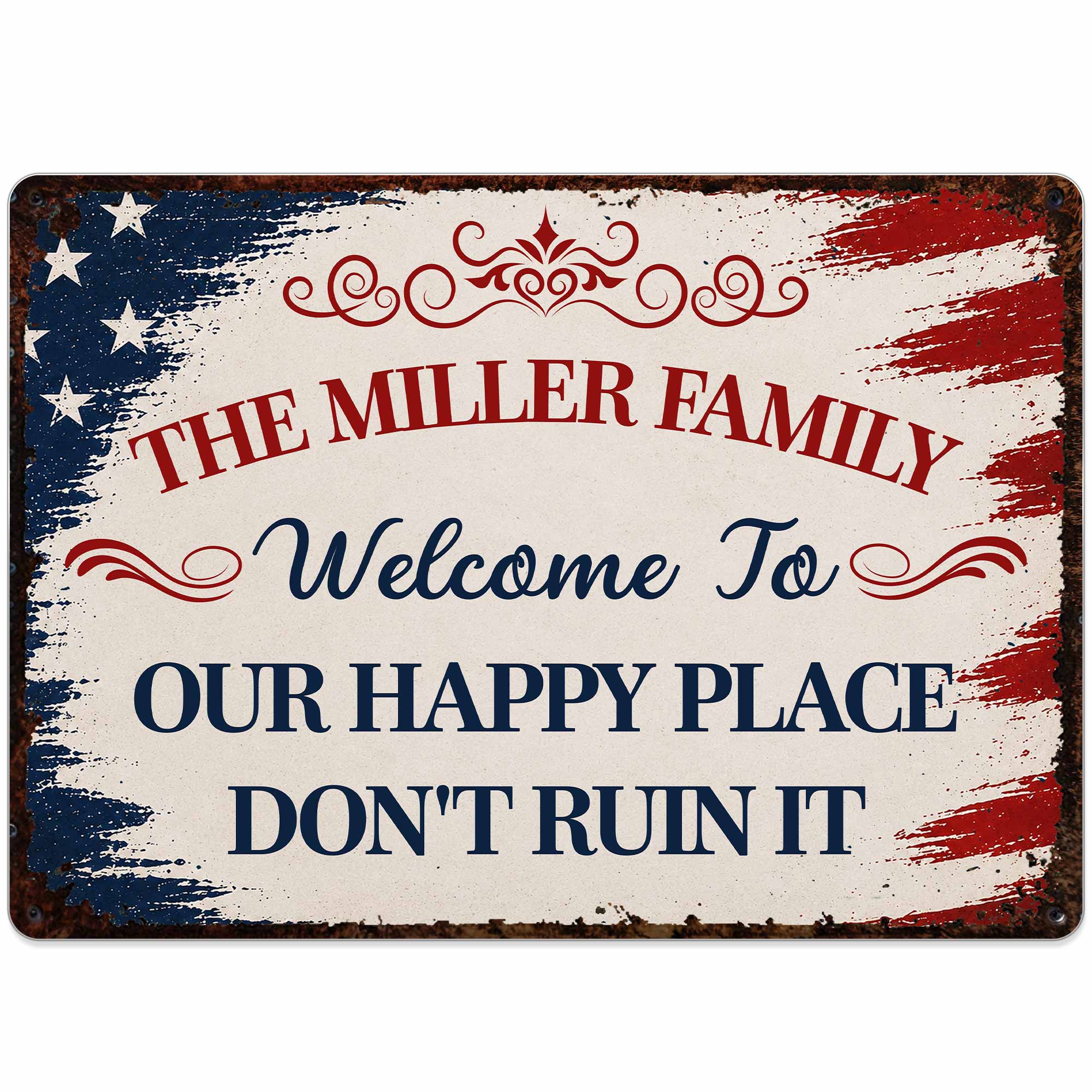 Personalized American Flag Metal Sign Custom Family Name Gift Metal Sign GradoCreations