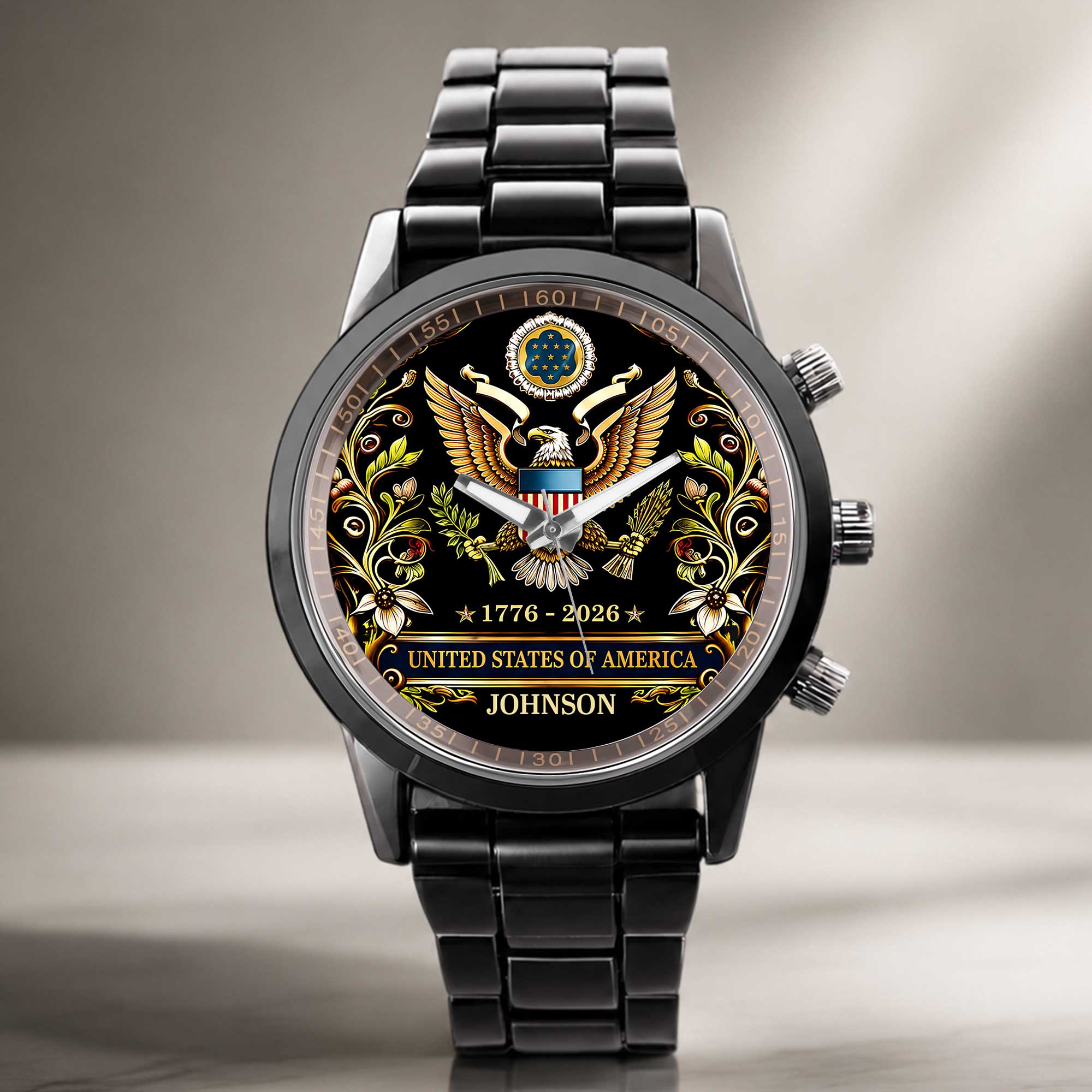 Personalized Black Men's Watch Custom Name Gift for Dad Men's Watch GradoCreations
