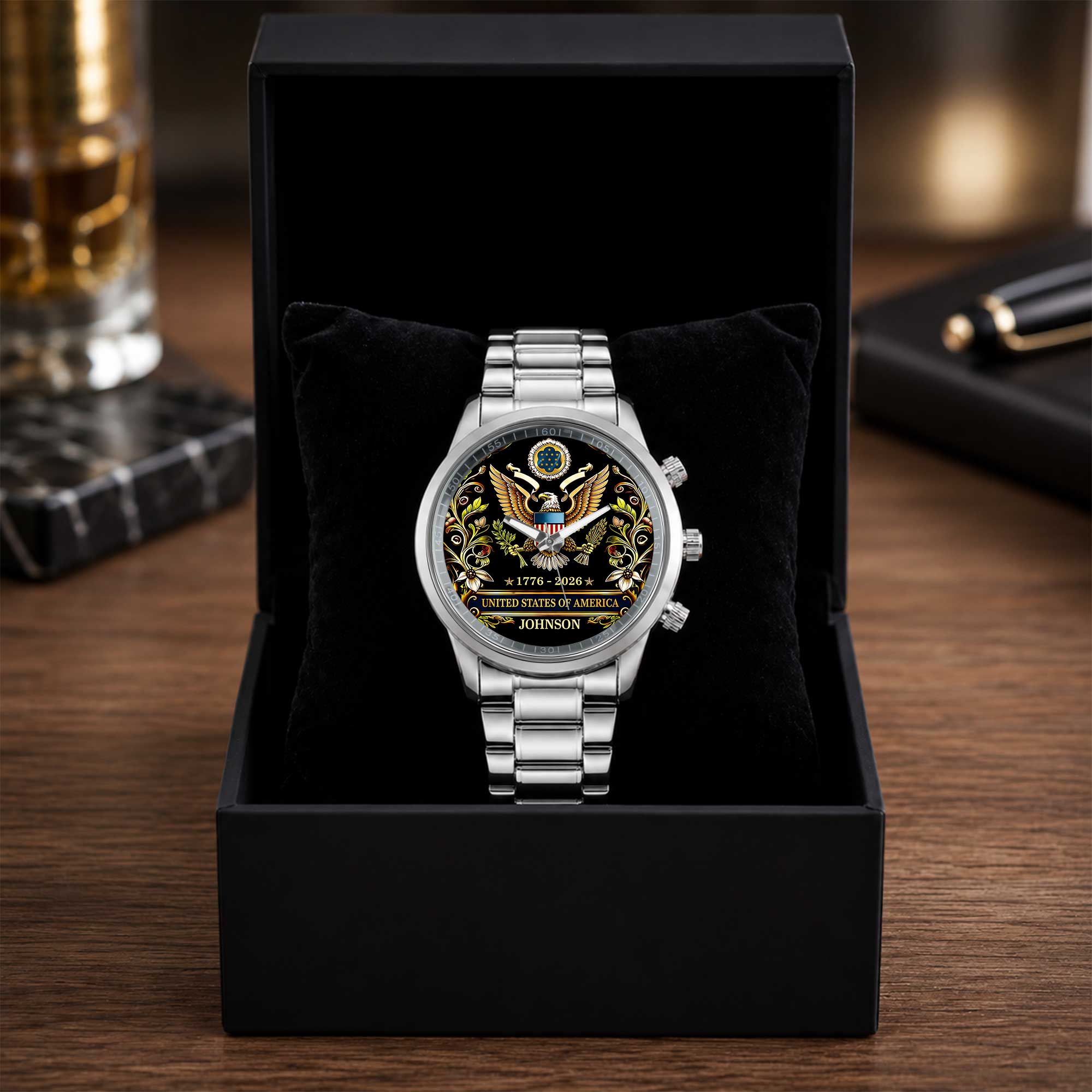 Personalized Black Men's Watch Custom Name Gift for Dad Men's Watch GradoCreations
