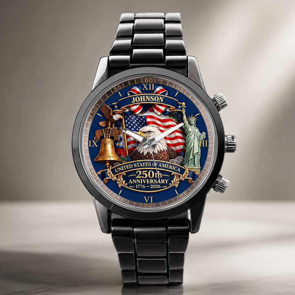Personalized Men's Watch Custom Name USA Flag Gift for Dad Men's Watch GradoCreations