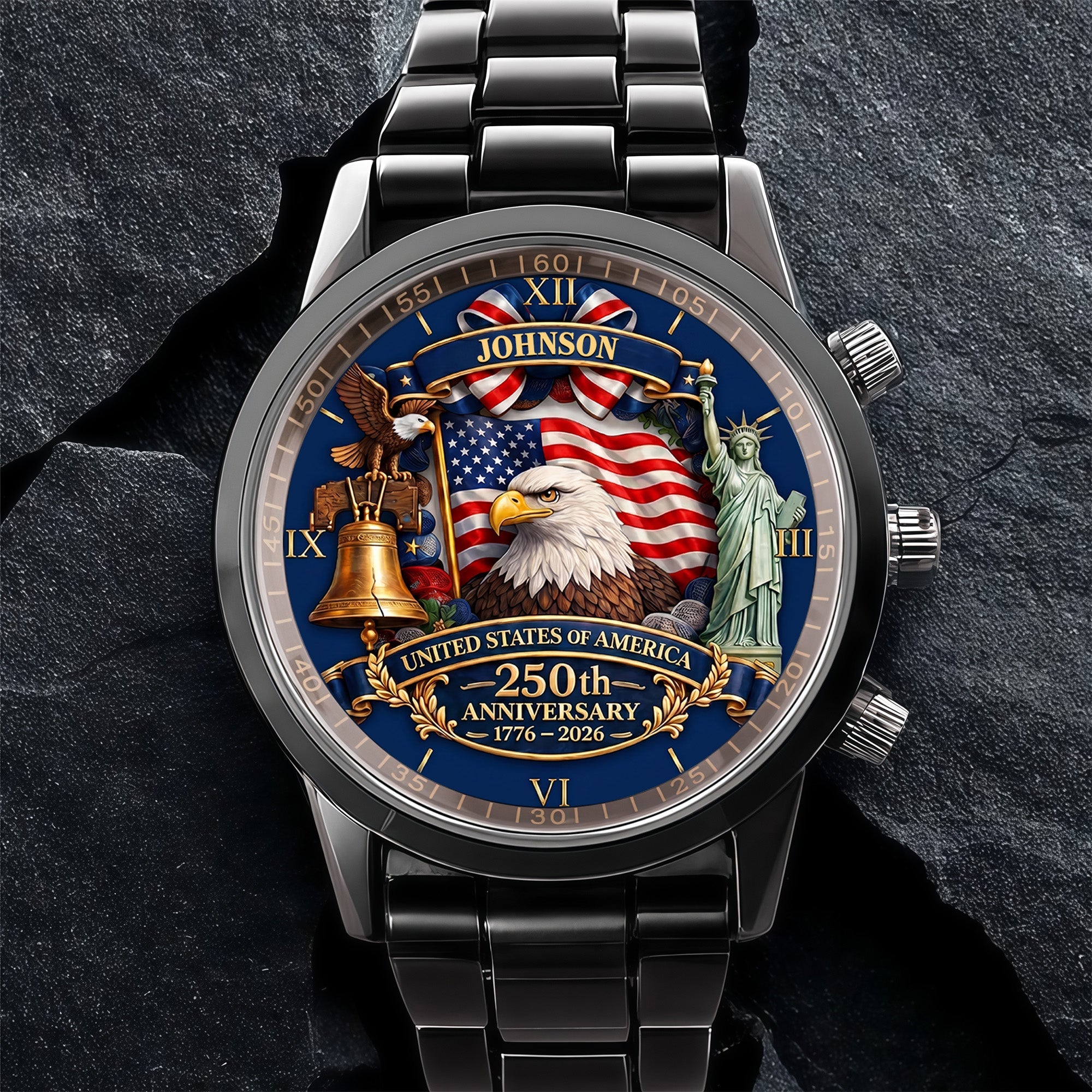 Personalized Men's Watch Custom Name USA Flag Gift for Dad Men's Watch GradoCreations