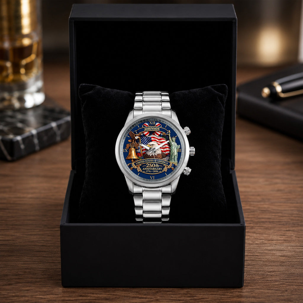 Personalized Men's Watch Custom Name USA Flag Gift for Dad Men's Watch GradoCreations