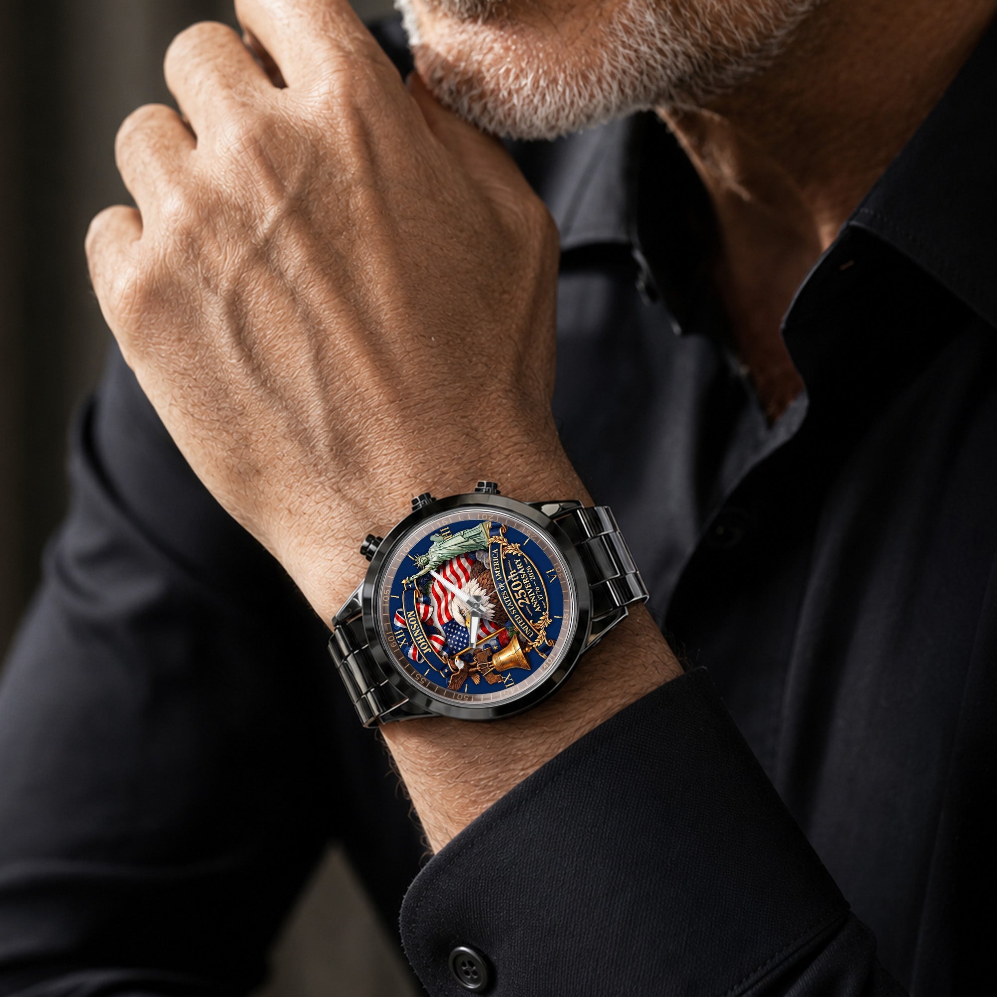 Personalized Men's Watch Custom Name USA Flag Gift for Dad Men's Watch GradoCreations