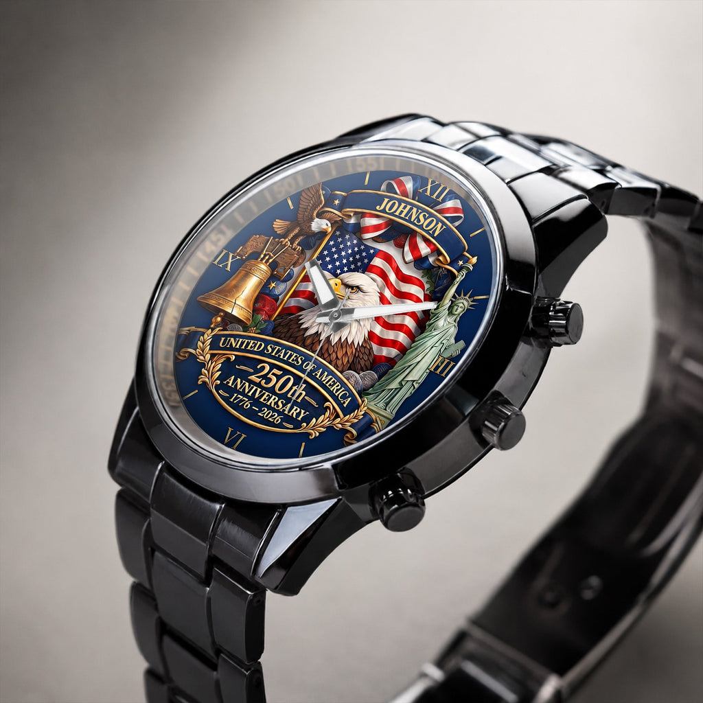 Personalized Men's Watch Custom Name USA Flag Gift for Dad Men's Watch GradoCreations