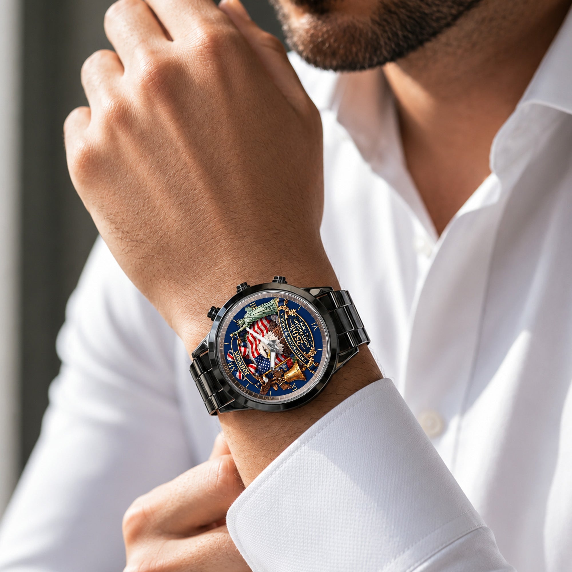 Personalized Men's Watch Custom Name USA Flag Gift for Dad Men's Watch GradoCreations