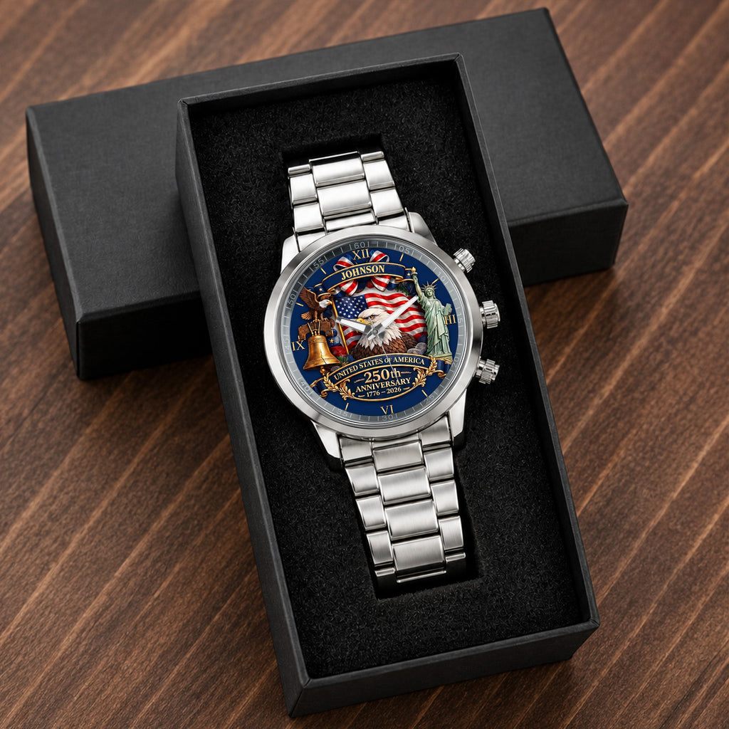 Personalized Men's Watch Custom Name USA Flag Gift for Dad Men's Watch GradoCreations