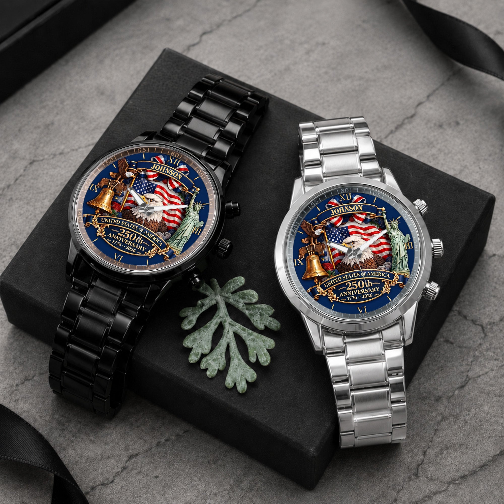 Personalized Men's Watch Custom Name USA Flag Gift for Dad Men's Watch GradoCreations