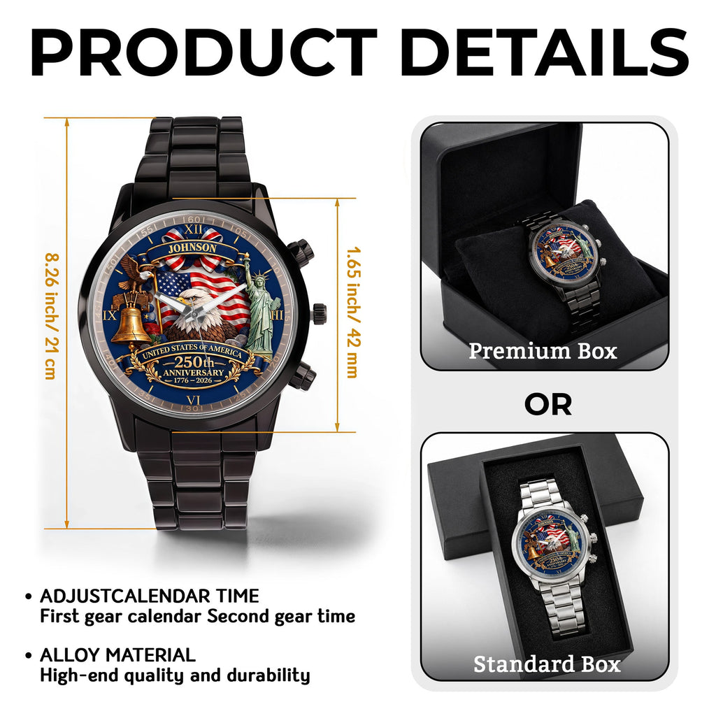 Personalized Men's Watch Custom Name USA Flag Gift for Dad Men's Watch GradoCreations