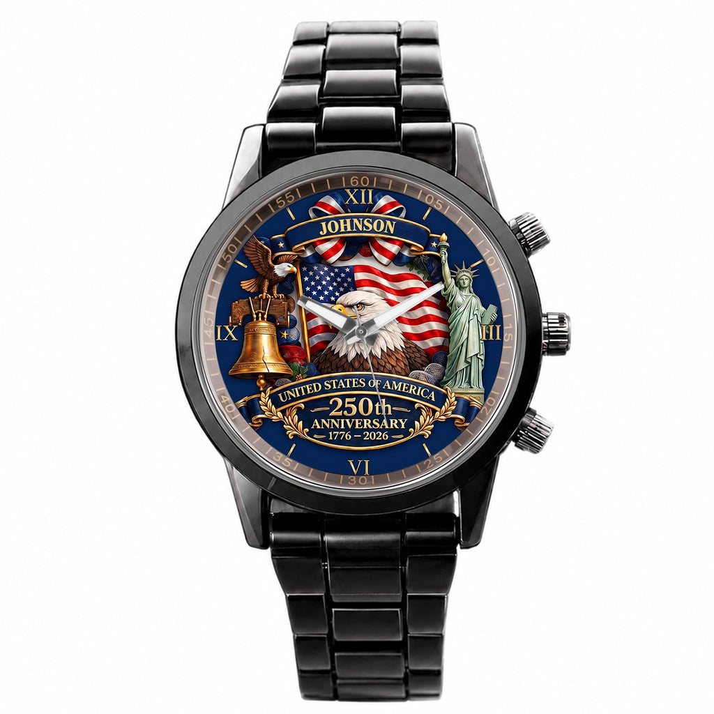 Personalized Men's Watch Custom Name USA Flag Gift for Dad Men's Watch GradoCreations