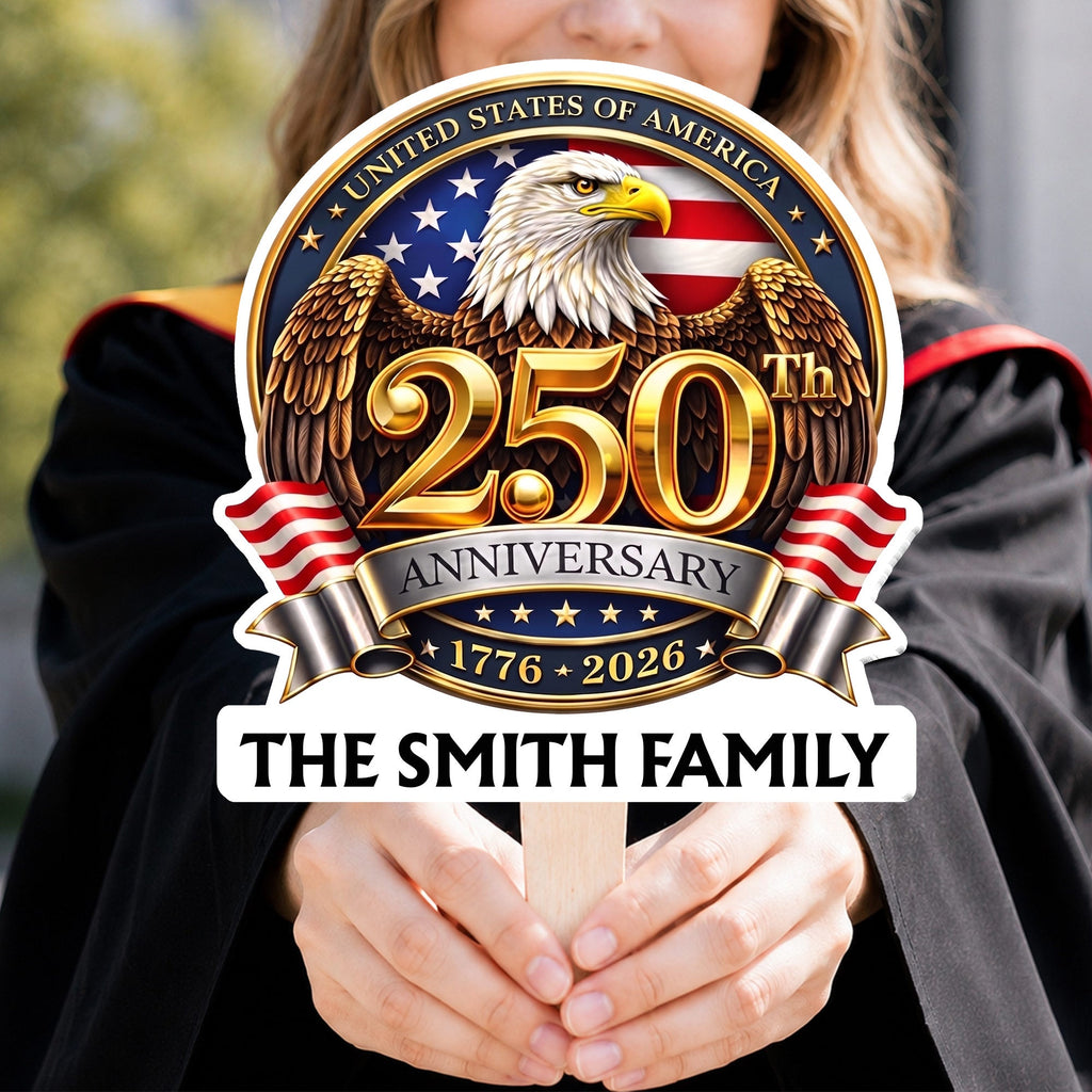 Personalized Custom Hand Fan with Family Eagle Flag Gift for 4th of July Hand Fan GradoCreations