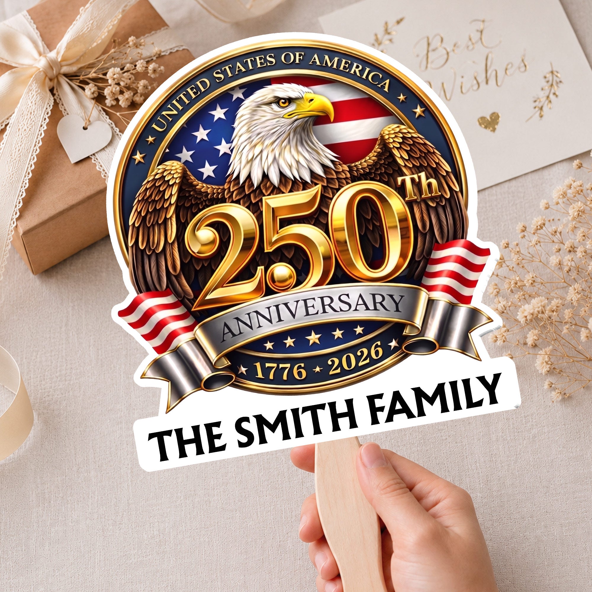 Personalized Custom Hand Fan with Family Eagle Flag Gift for 4th of July Hand Fan GradoCreations