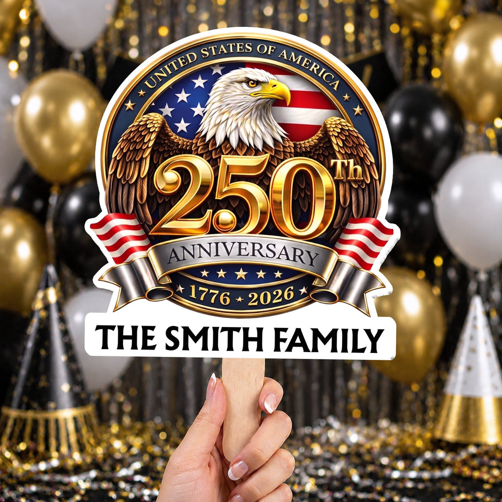 Personalized Custom Hand Fan with Family Eagle Flag Gift for 4th of July Hand Fan GradoCreations